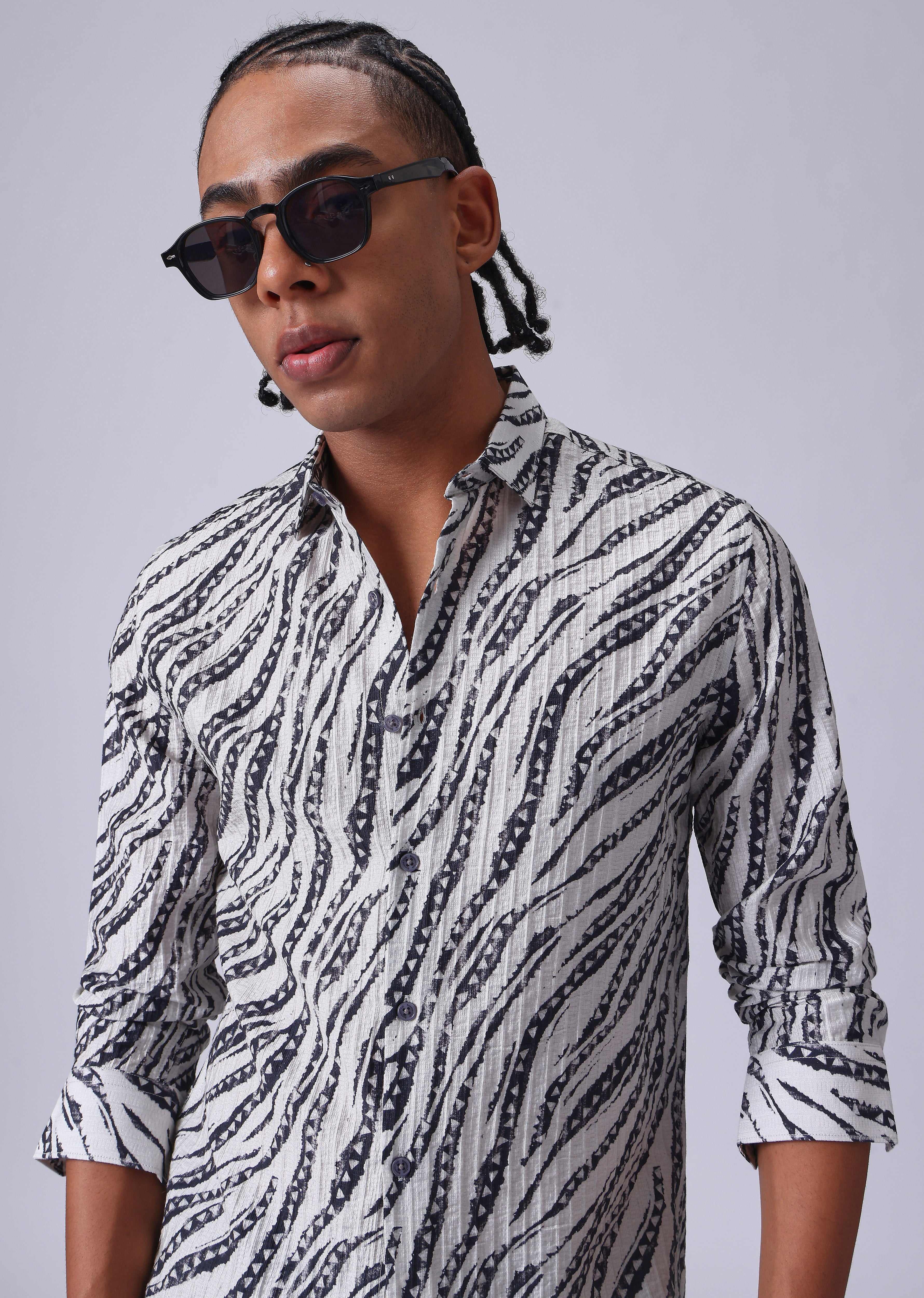 Geometric Fusion White Printed shirt