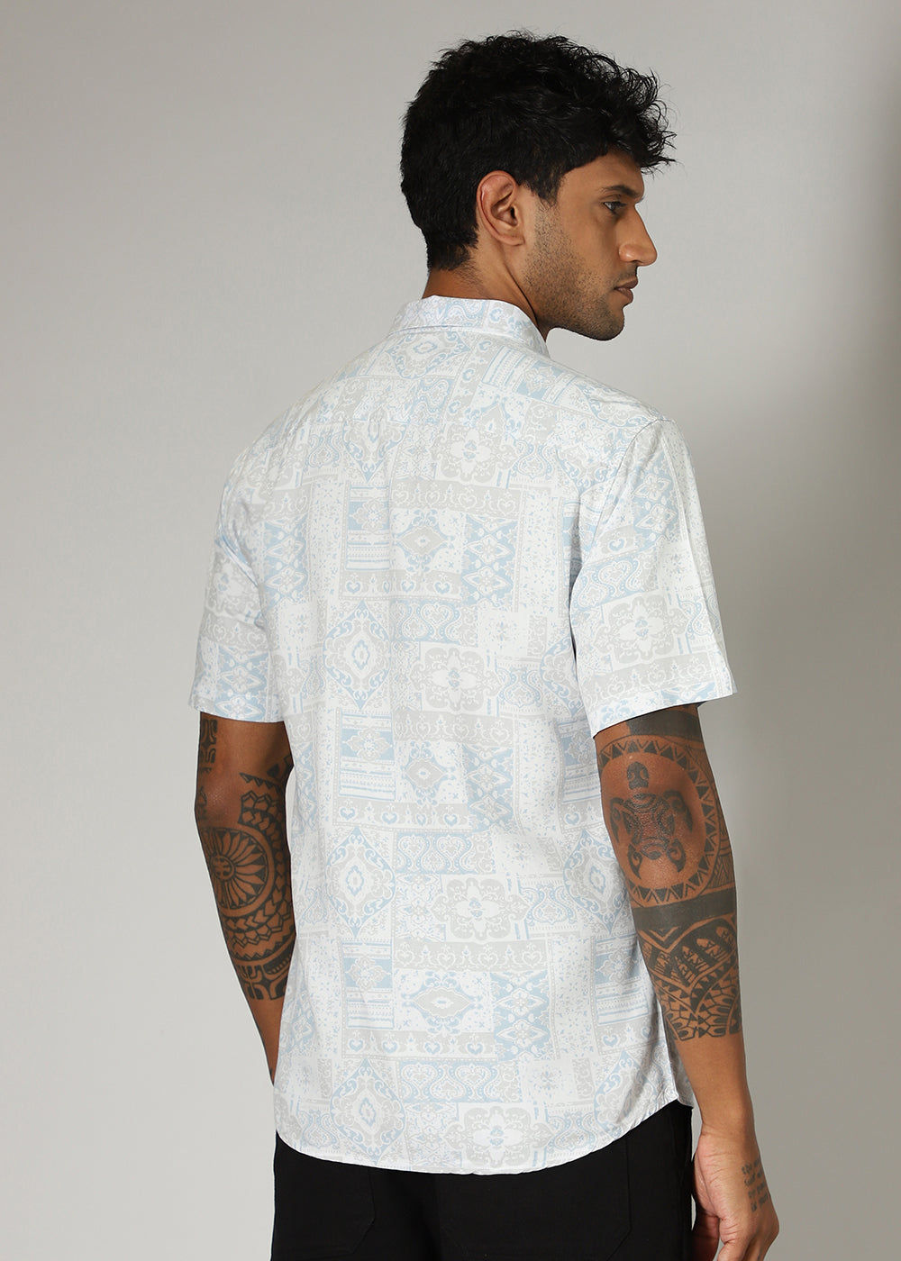 Geometric Print Blue Shirt