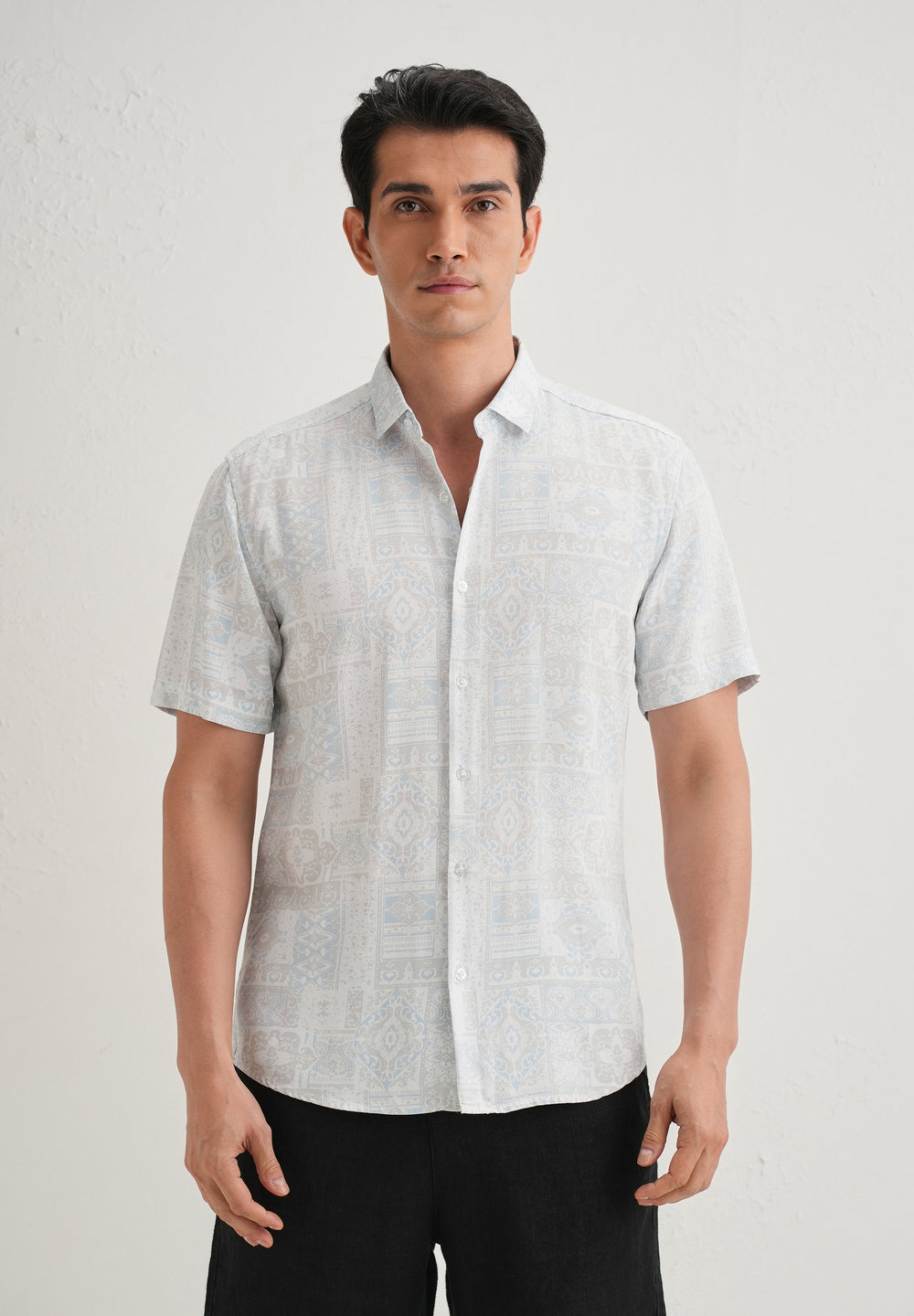 Geometric Print Blue Shirt