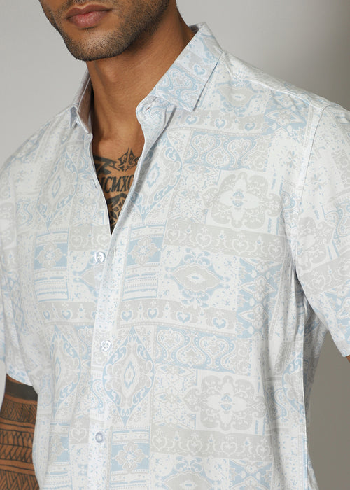 Geometric Print Blue Shirt