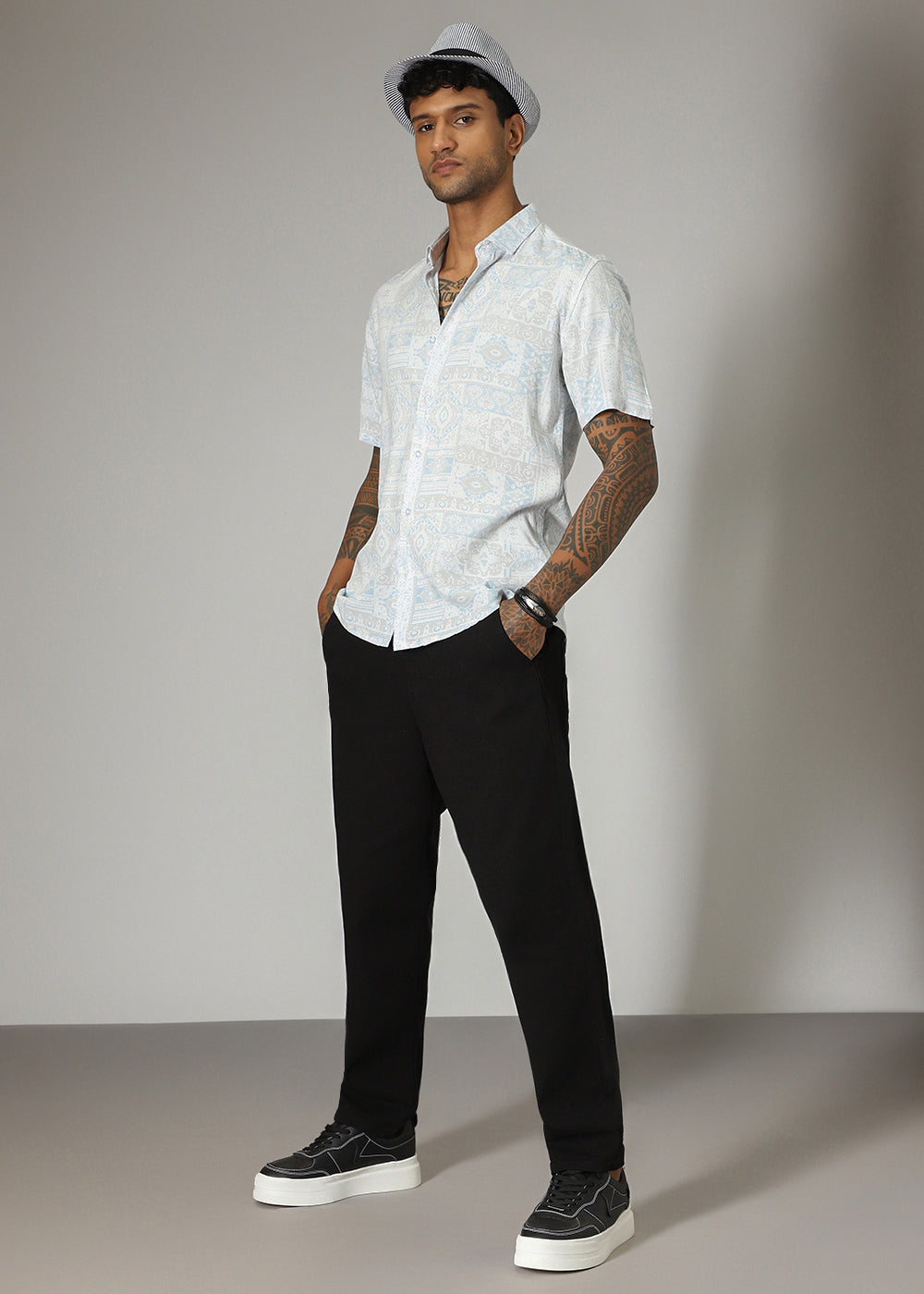 Geometric Print Blue Shirt