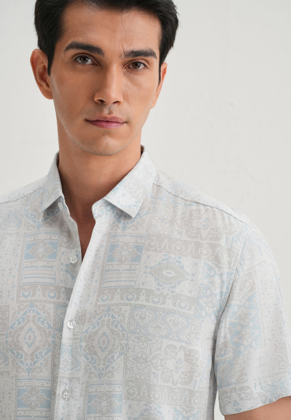 Geometric Print Blue Shirt