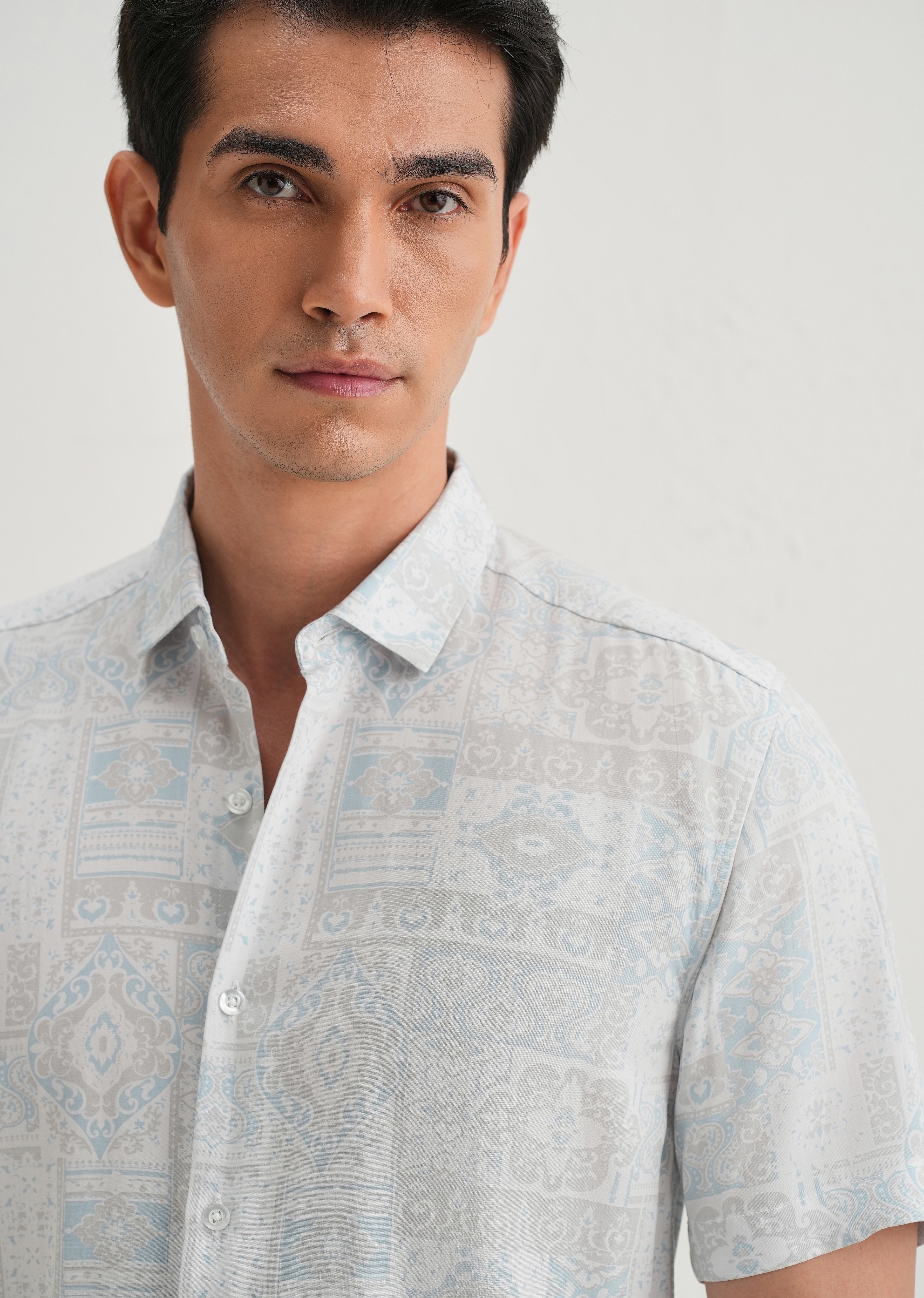 Geometric Print Blue Shirt