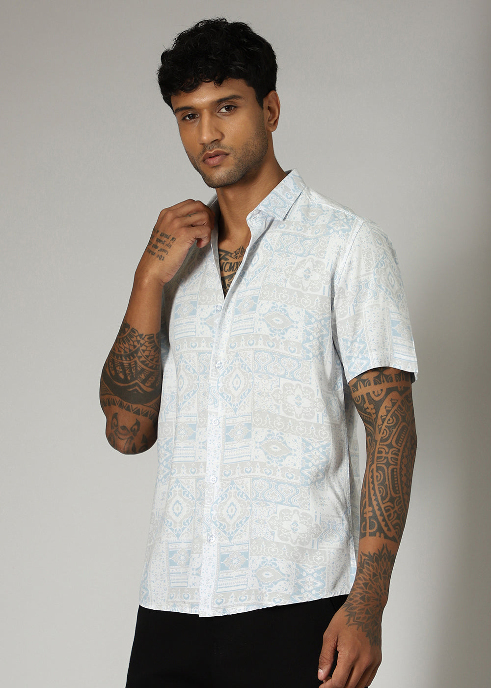 Geometric Print Blue Shirt