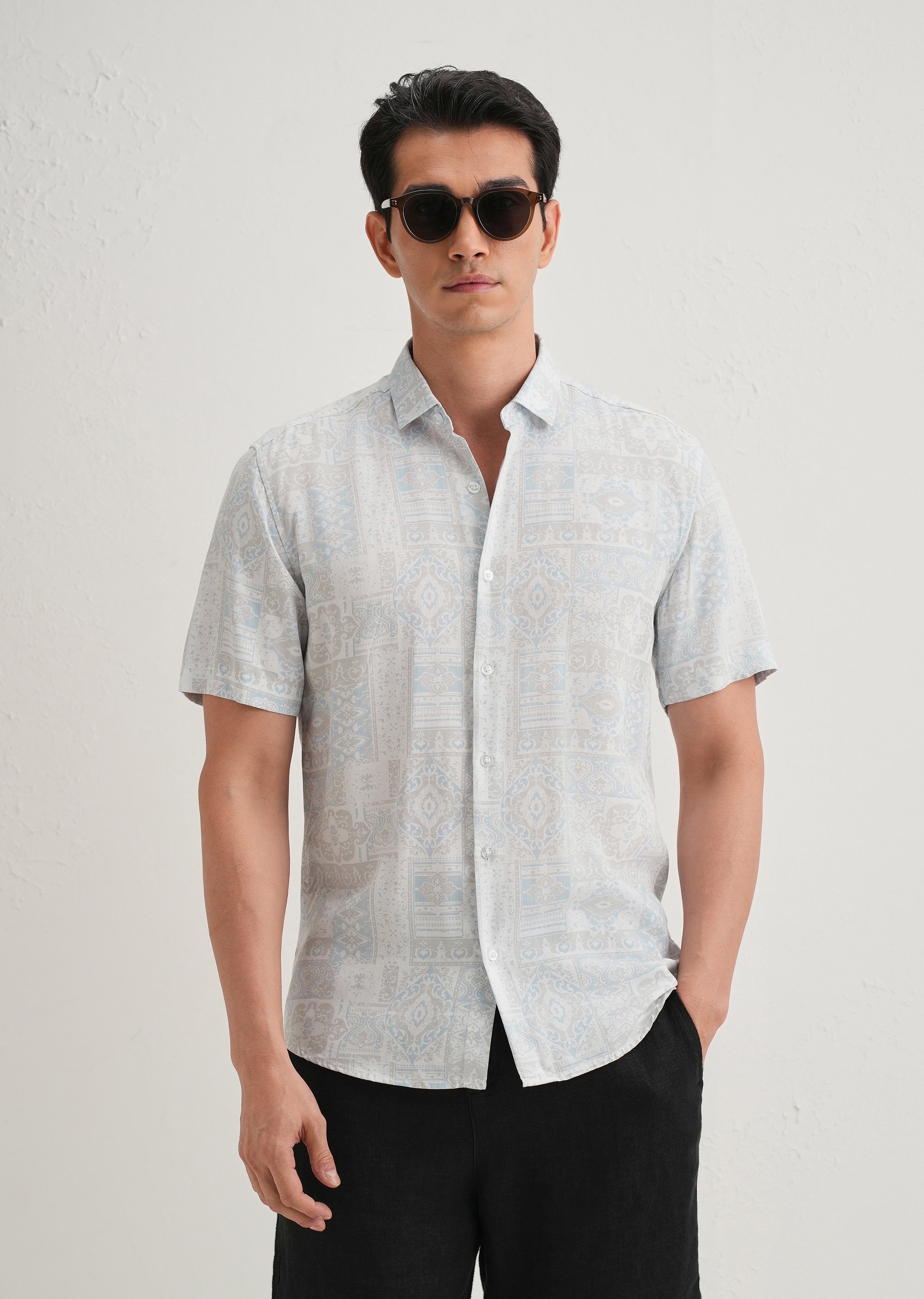 Geometric Print Blue Shirt
