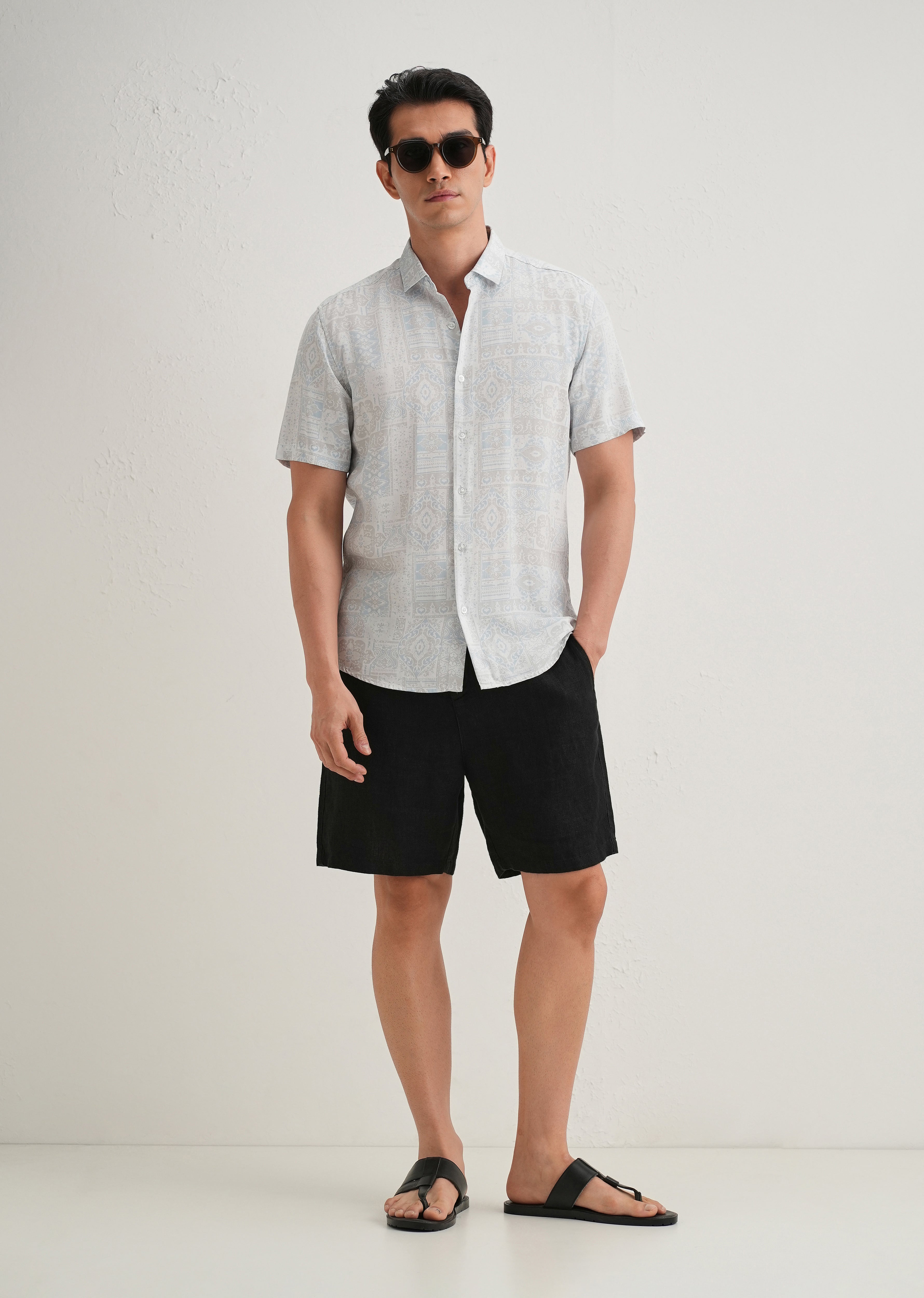 Geometric Print Blue Shirt