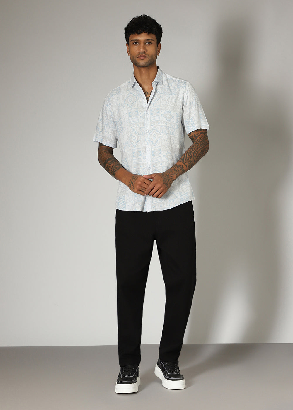 Geometric Print Blue Shirt