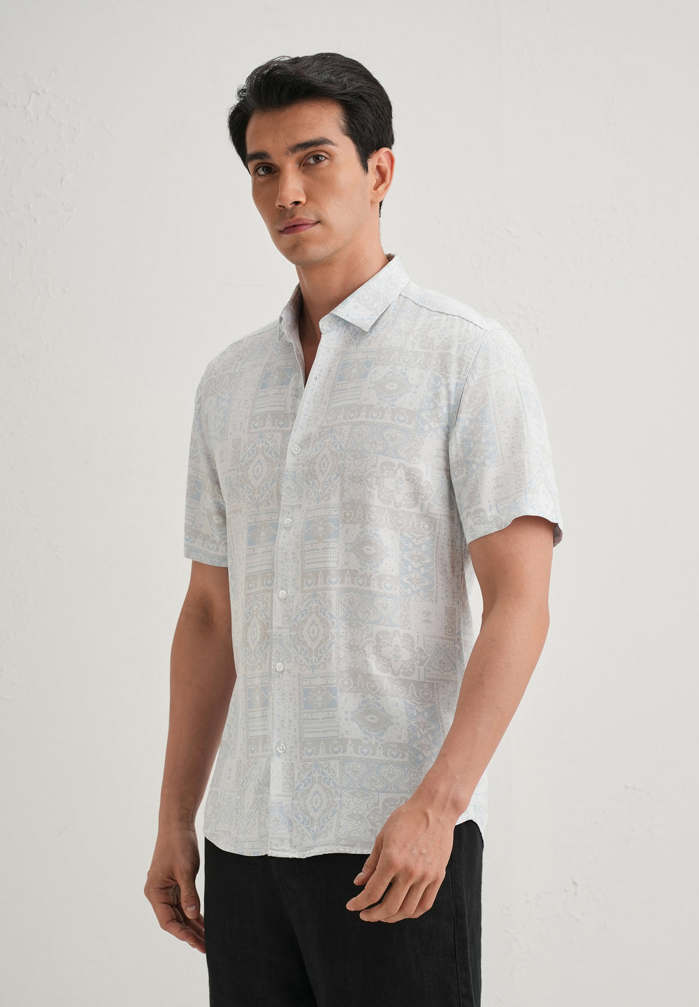 Geometric Print Blue Shirt