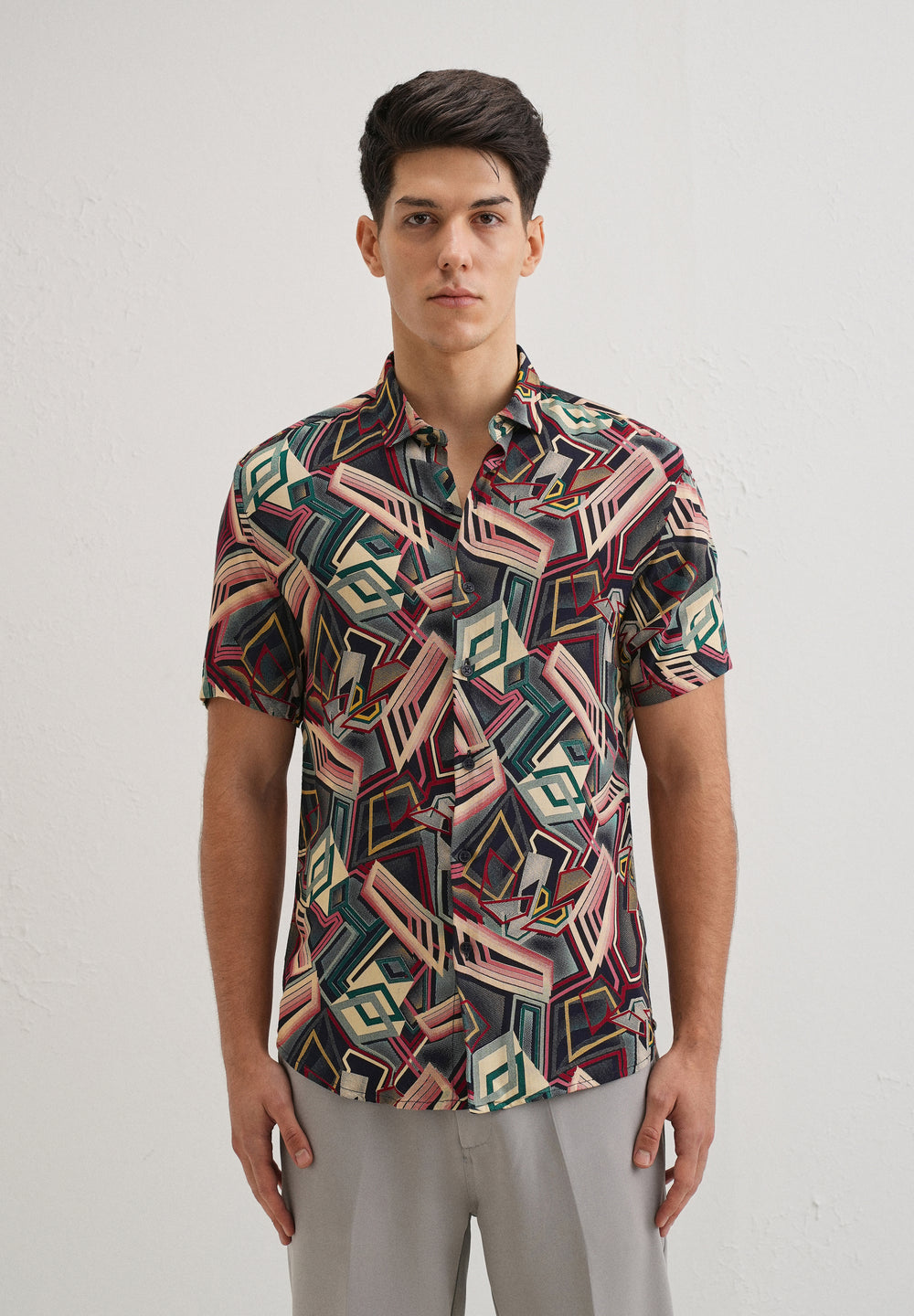 Geometric Red Feather shirt