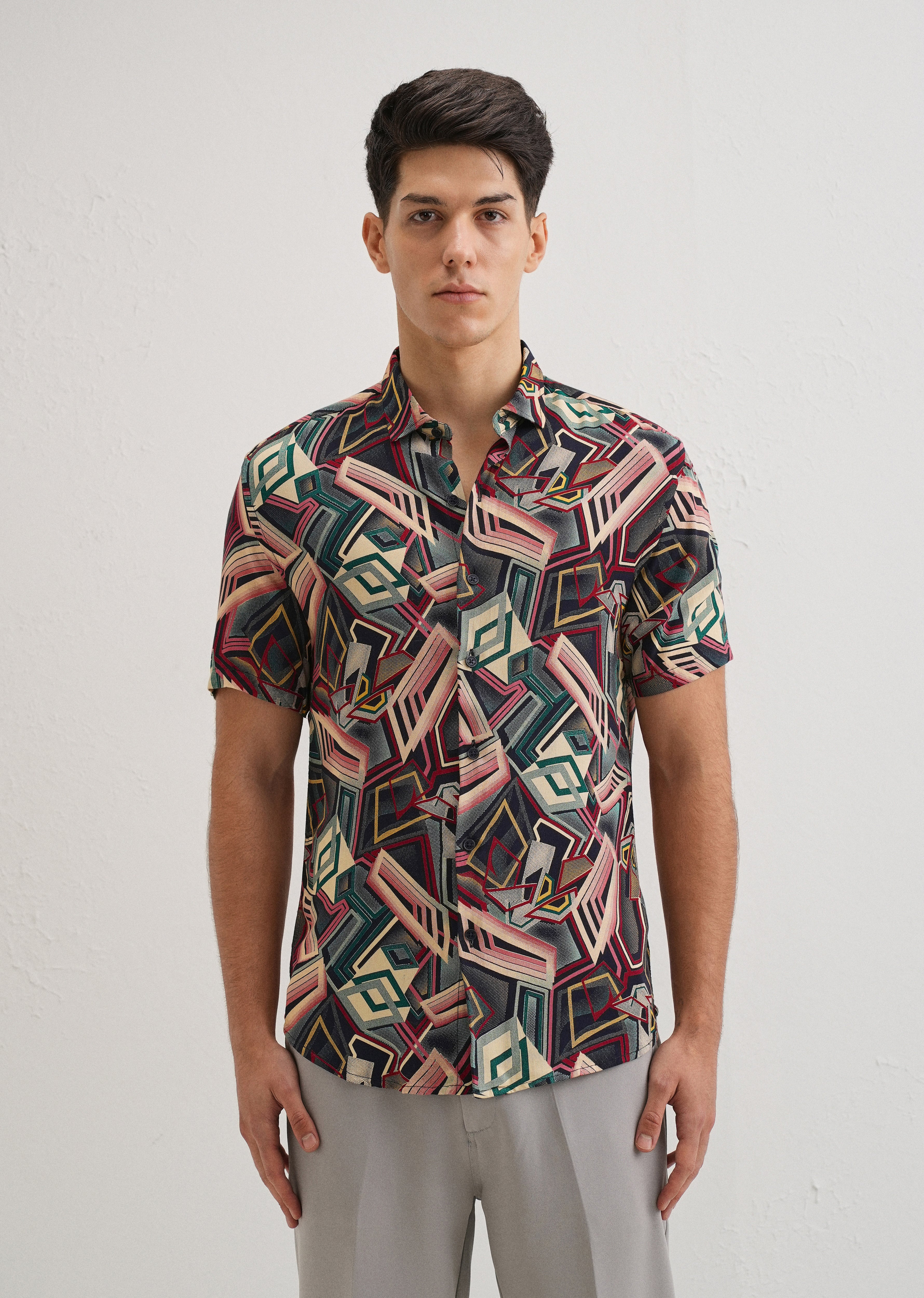 Geometric Red Feather shirt