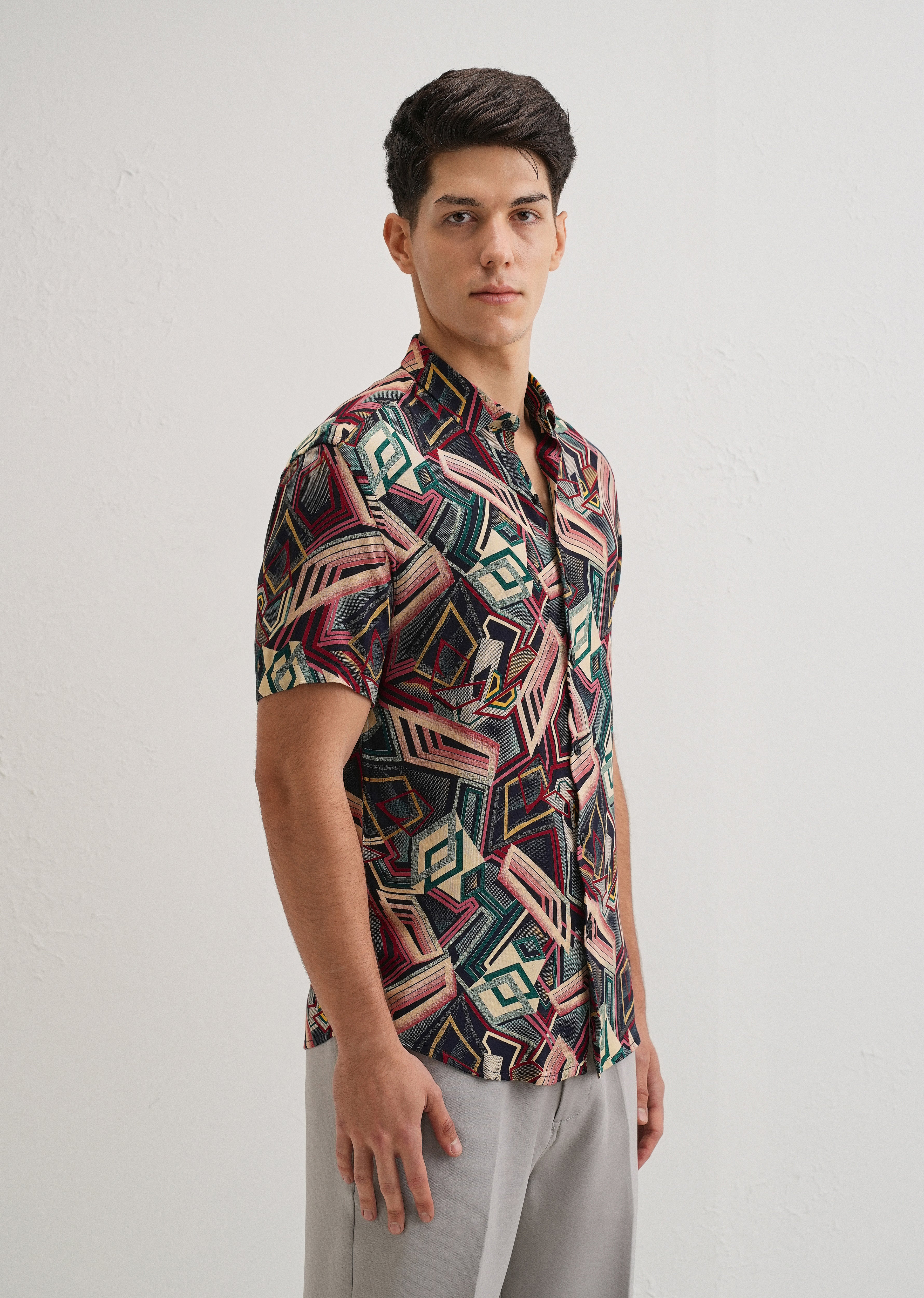 Geometric Red Feather shirt