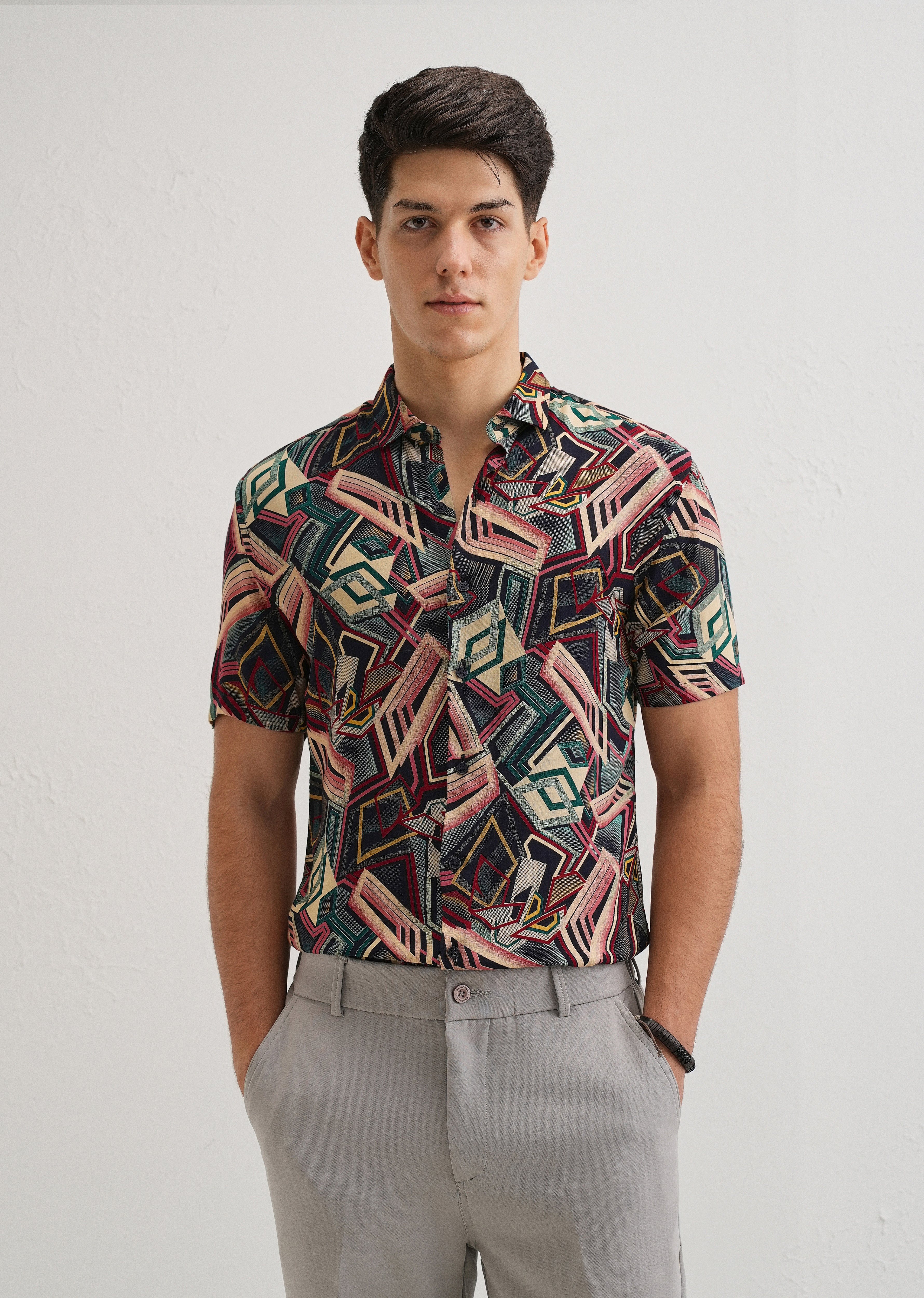 Geometric Red Feather shirt