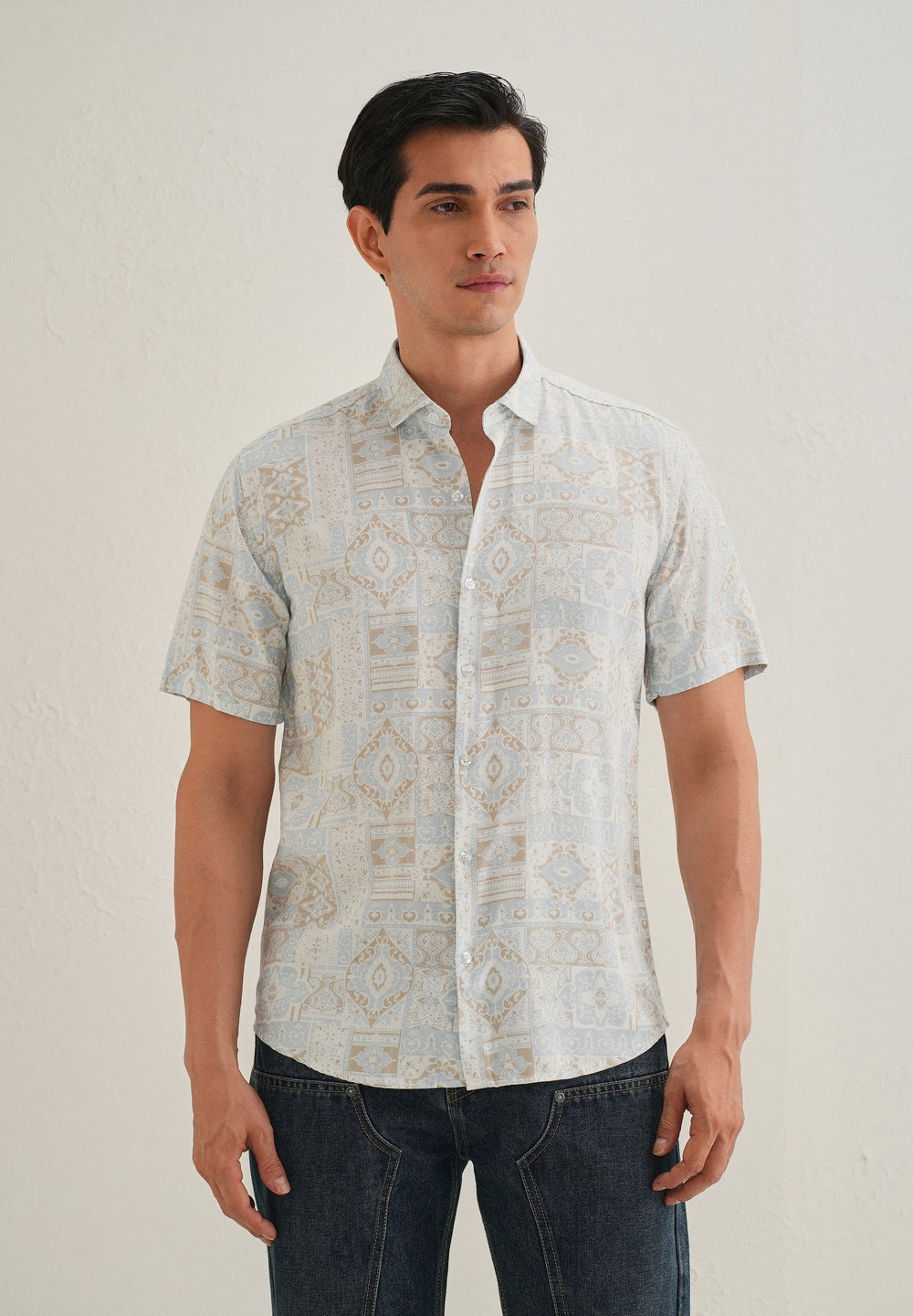 Geometric Print Beige Shirt