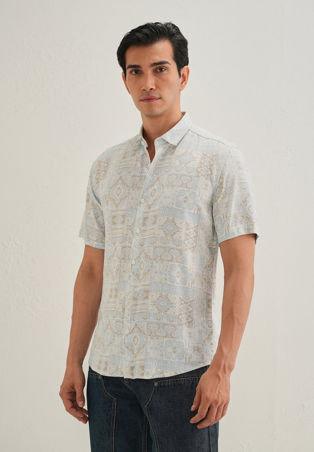 Geometric Print Beige Shirt