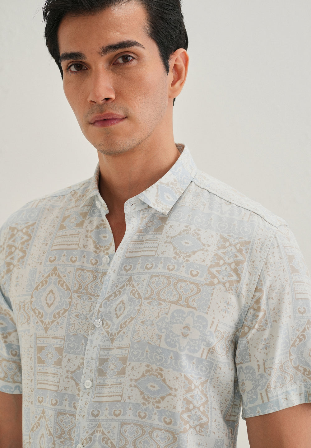 Geometric Print Beige Shirt