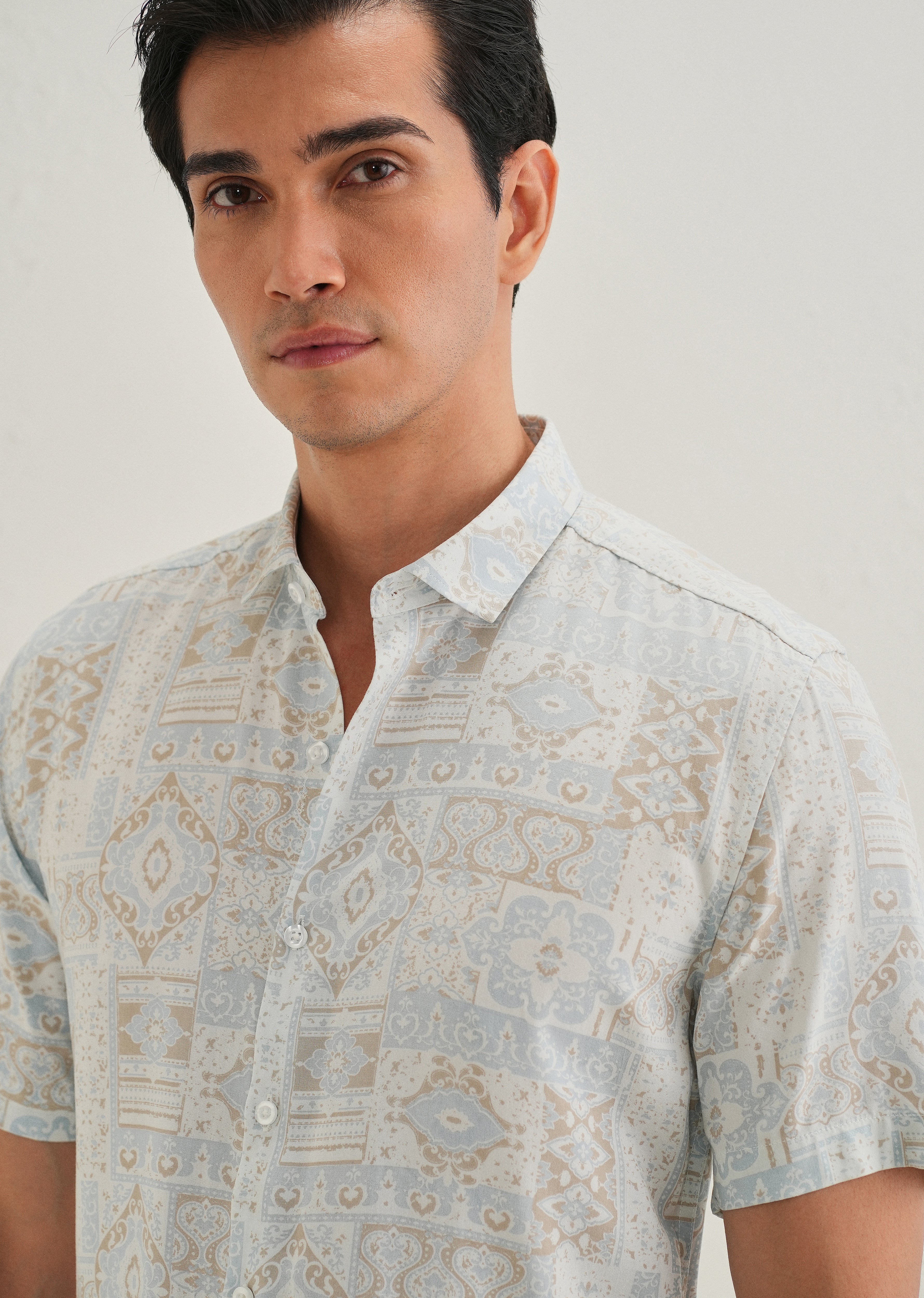 Geometric Print Beige Shirt