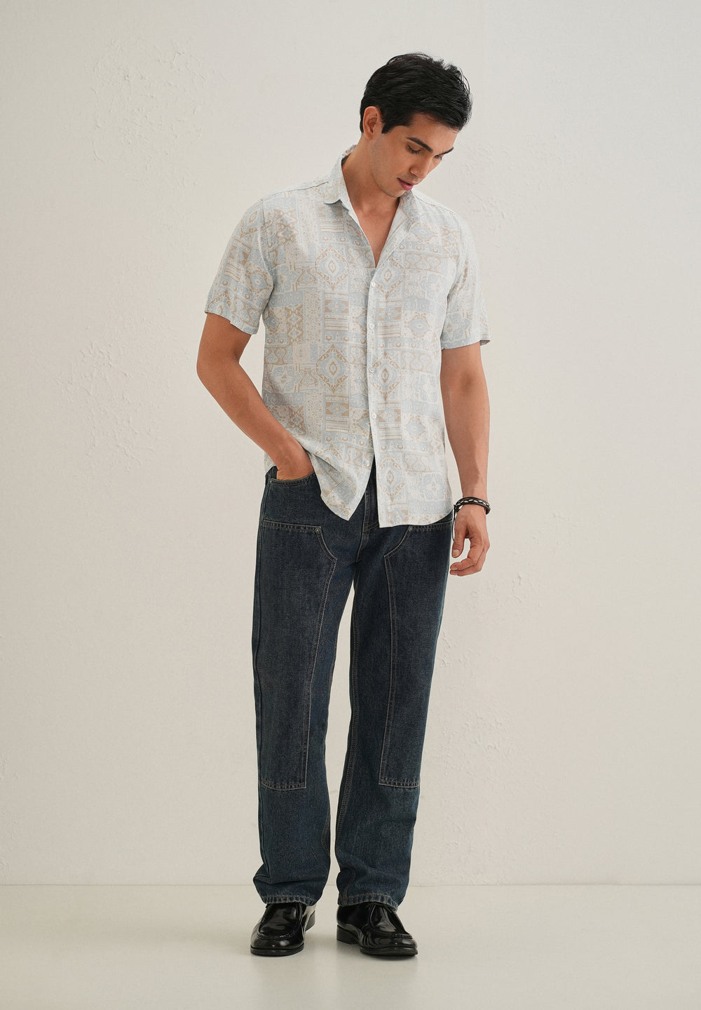 Geometric Print Beige Shirt