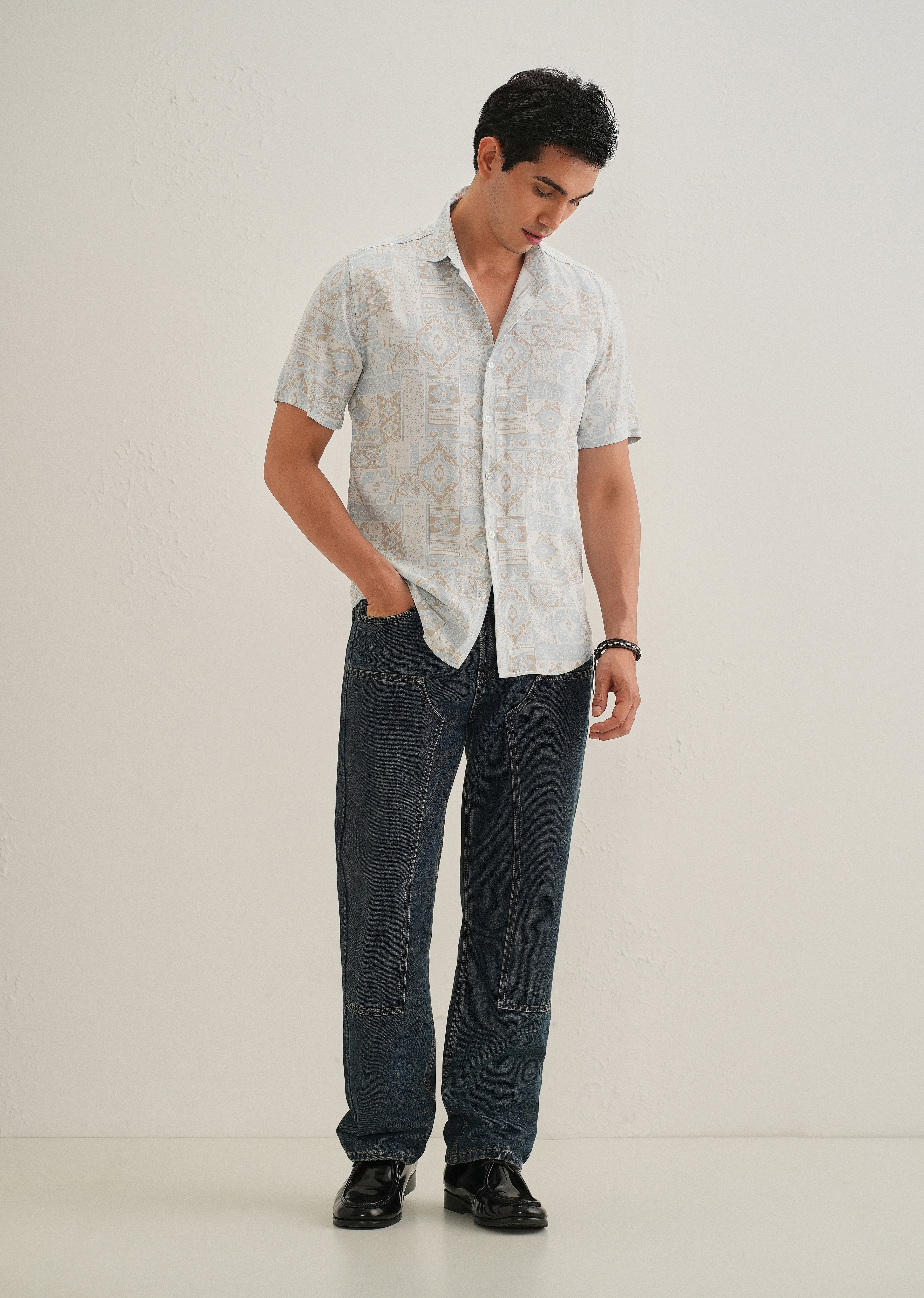 Geometric Print Beige Shirt