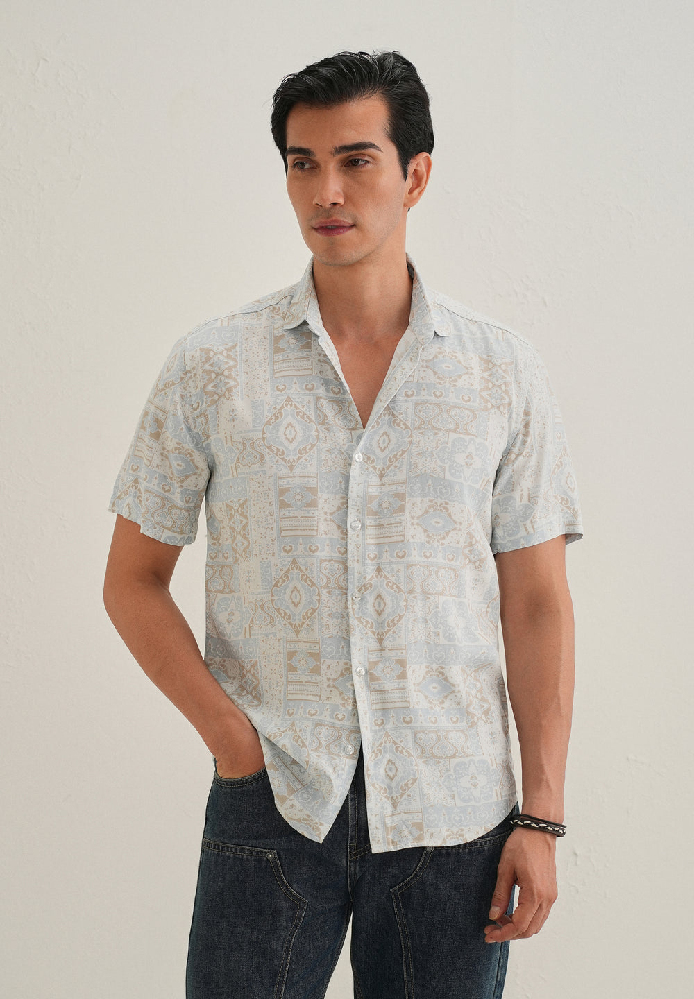 Geometric Print Beige Shirt