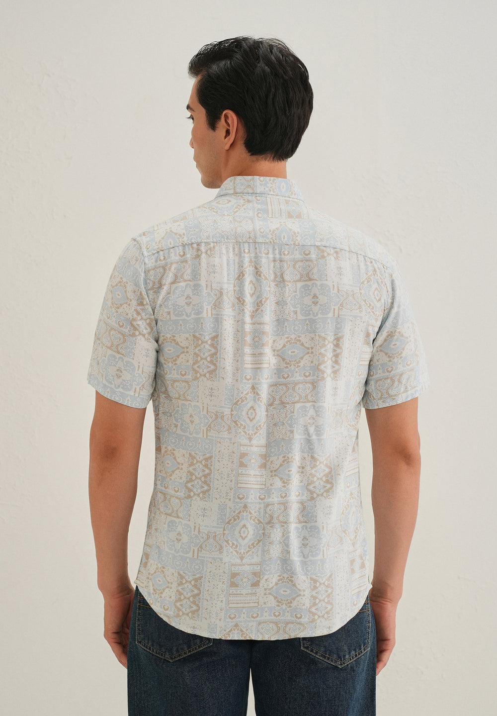 Geometric Print Beige Shirt