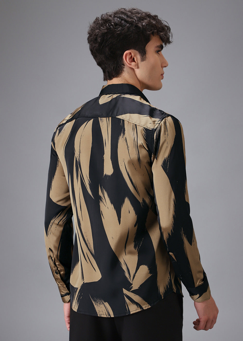 Gold Black Brush Abstract Printed Shirt