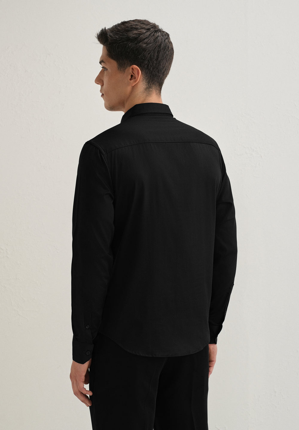 Gold-Tipped Collar Black Designer Shirt