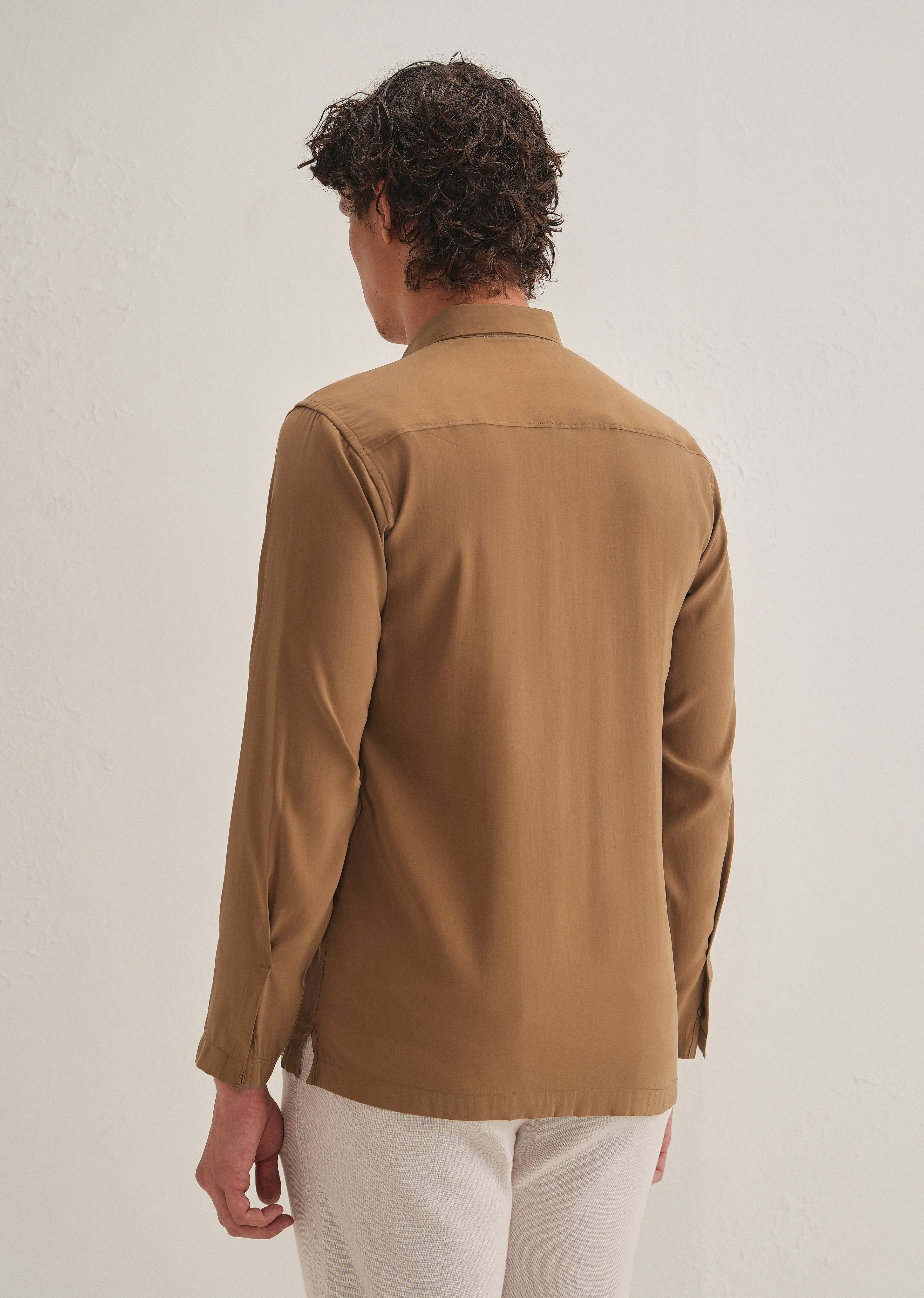 Golden Brown Loop Button-Down Plain Shirt