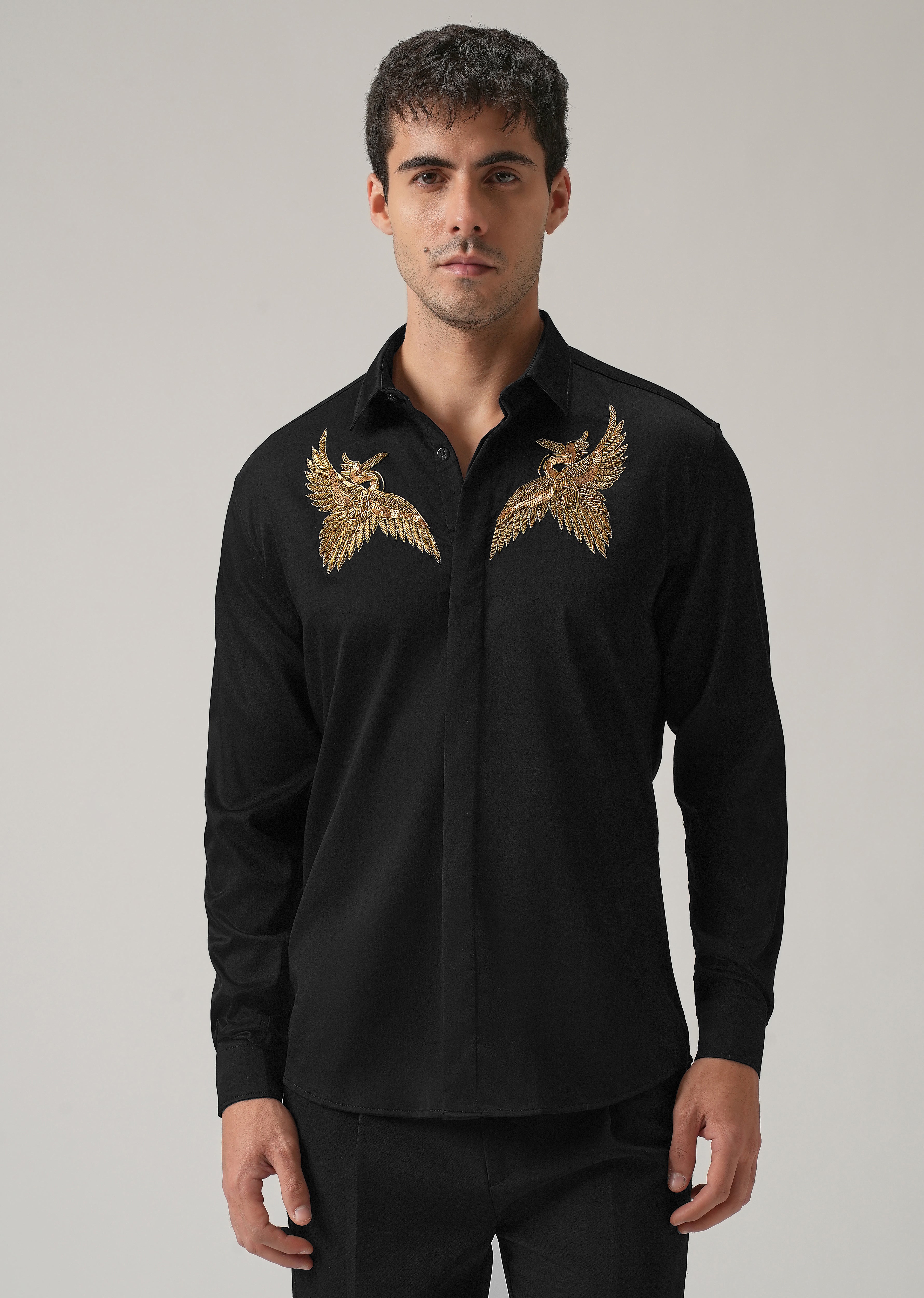 Golden Wing Handwork Black Designer Shirt