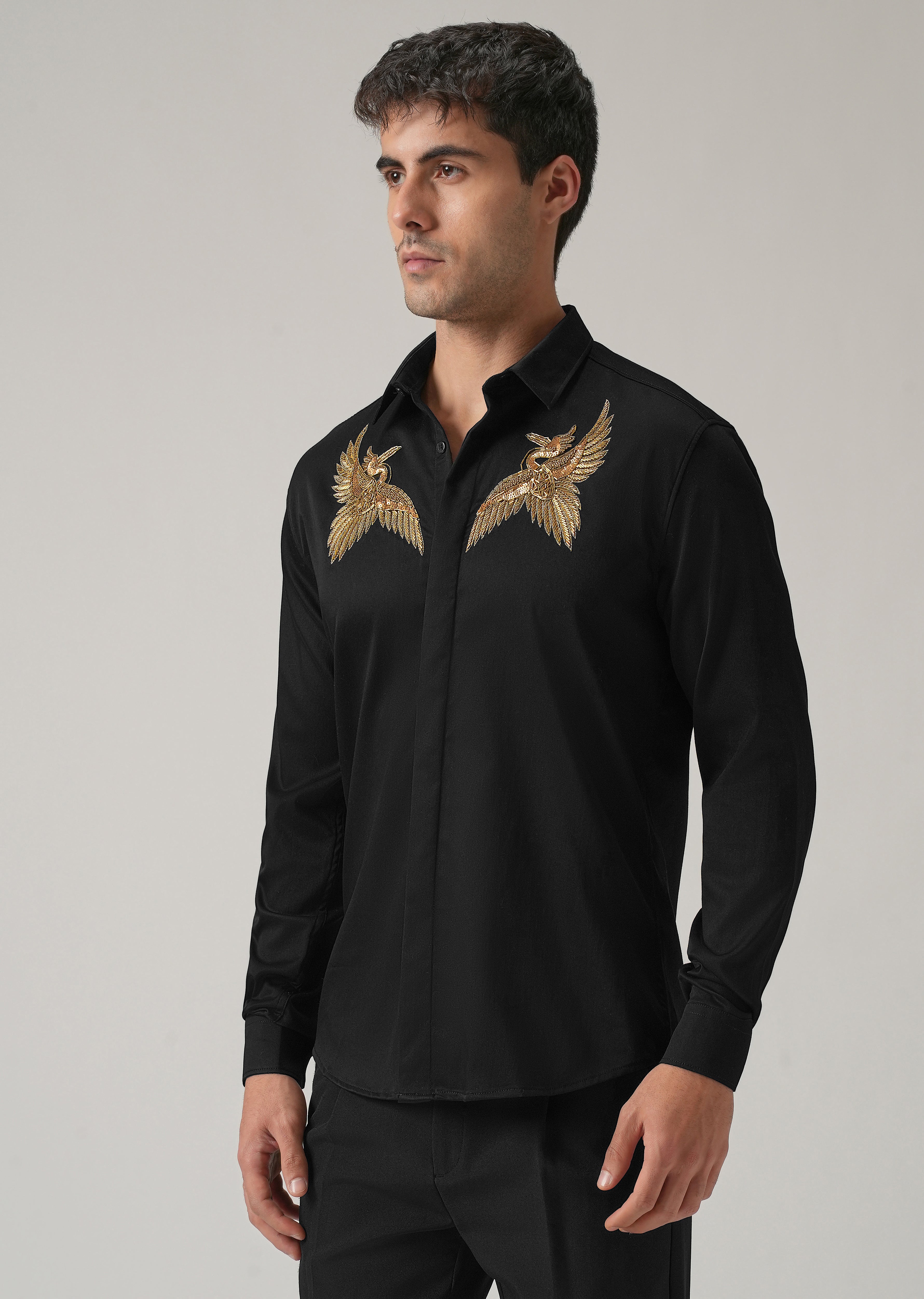 Golden Wing Handwork Black Designer Shirt