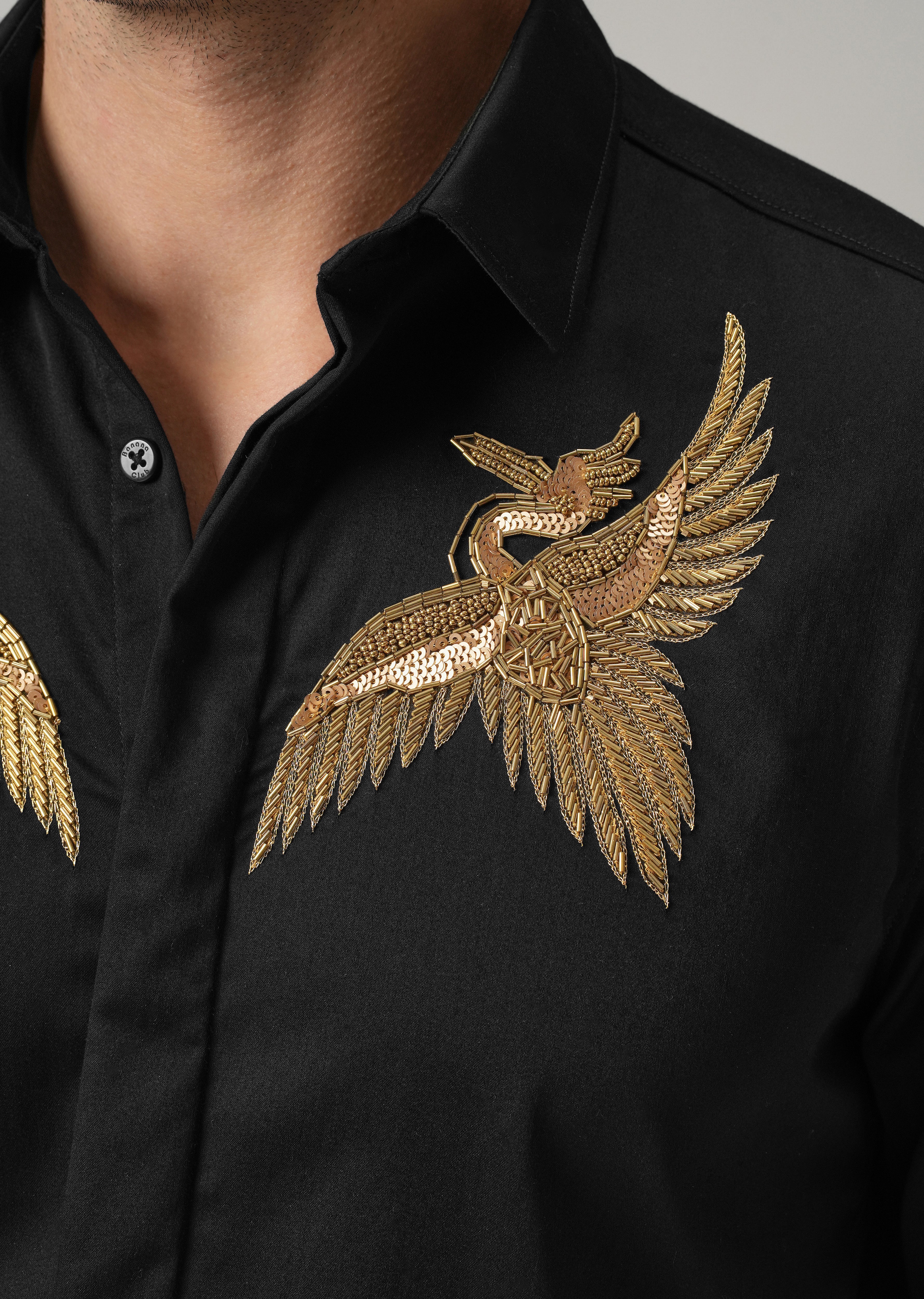 Golden Wing Handwork Black Designer Shirt