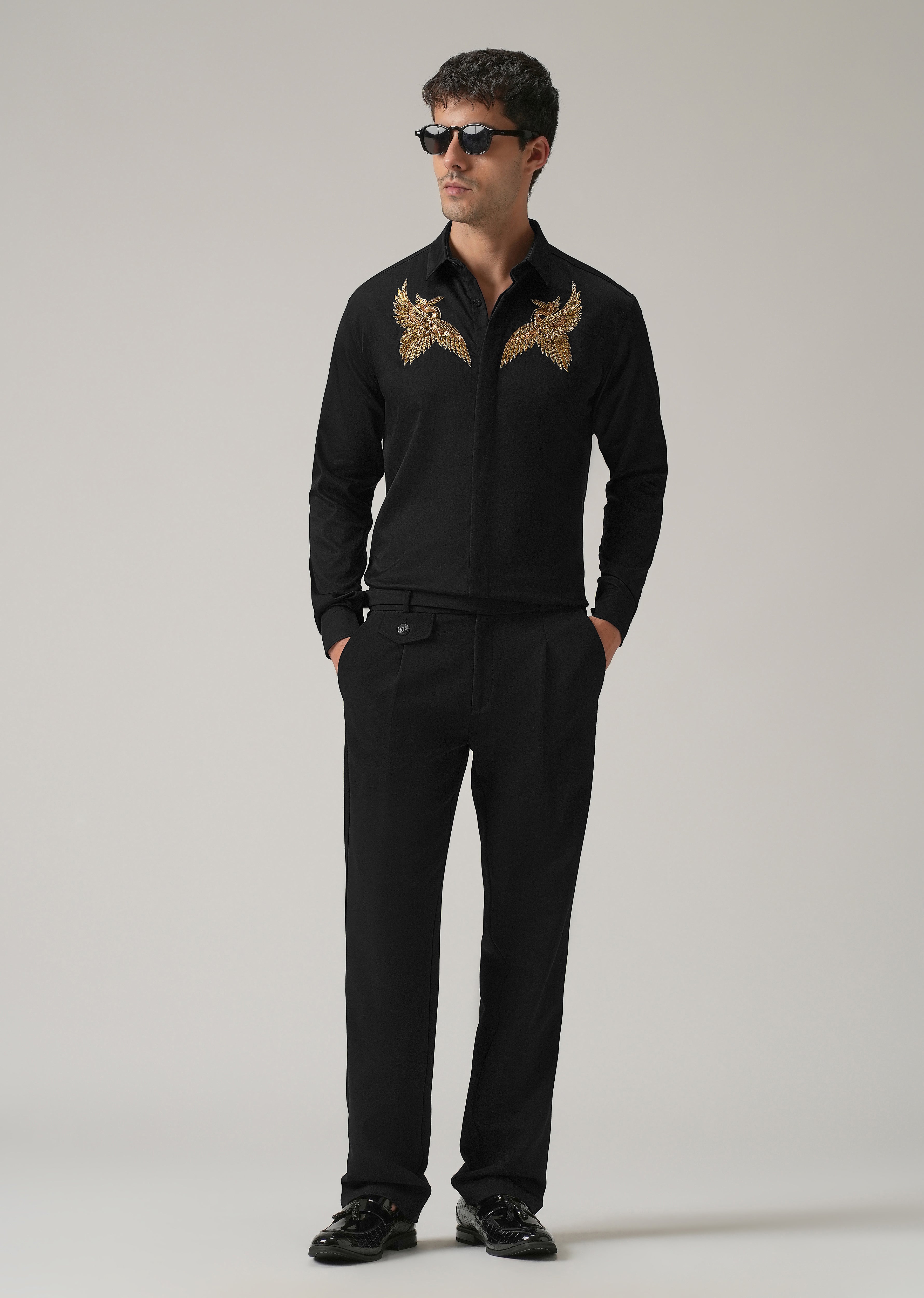 Golden Wing Handwork Black Designer Shirt