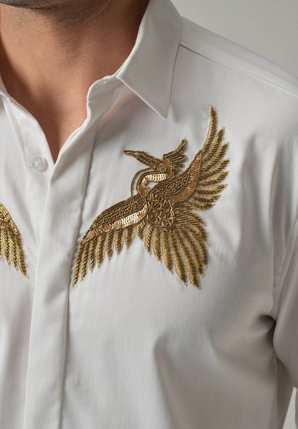 Golden Wing Handwork White Designer Shirt