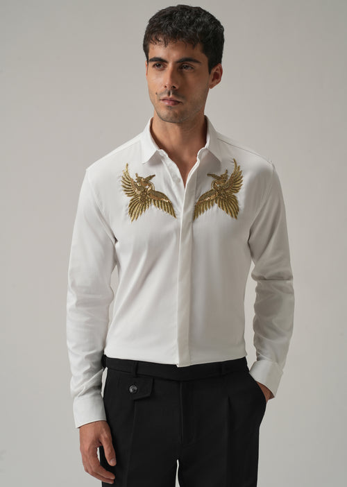 Golden Wing Handwork White Designer Shirt