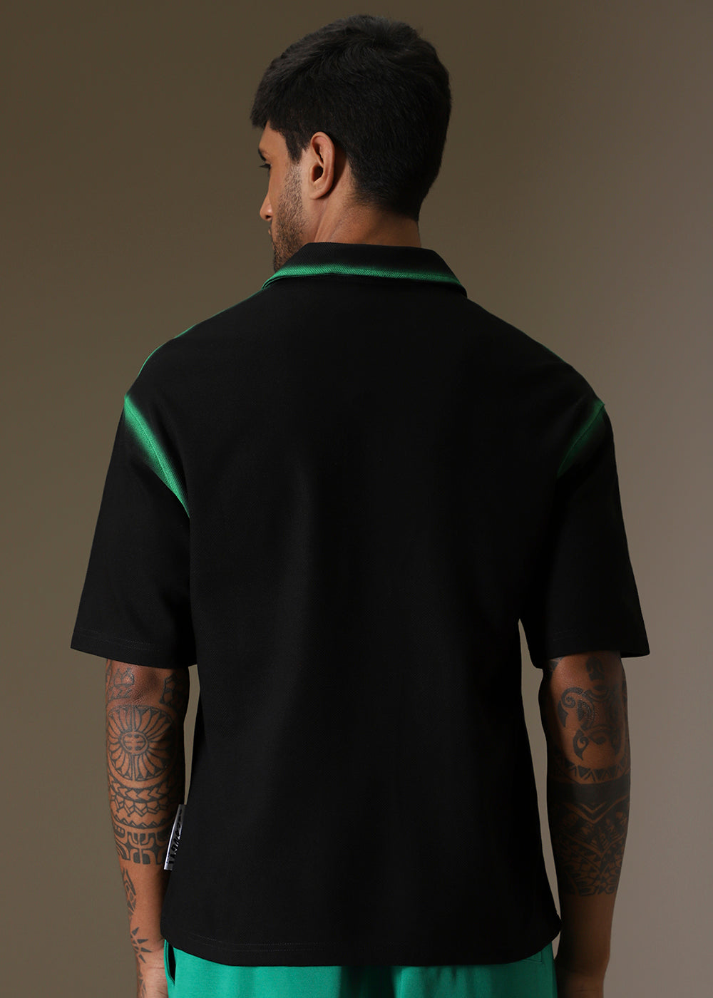 Gradient Green Drop Shoulder Polo T-shirt