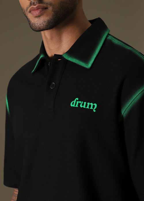 Gradient Green Drop Shoulder Polo T-shirt