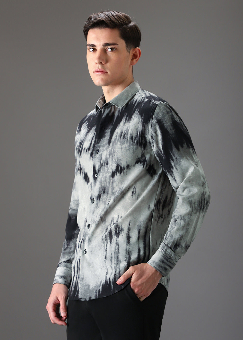 Gradient Grey Abstract Printed Shirt