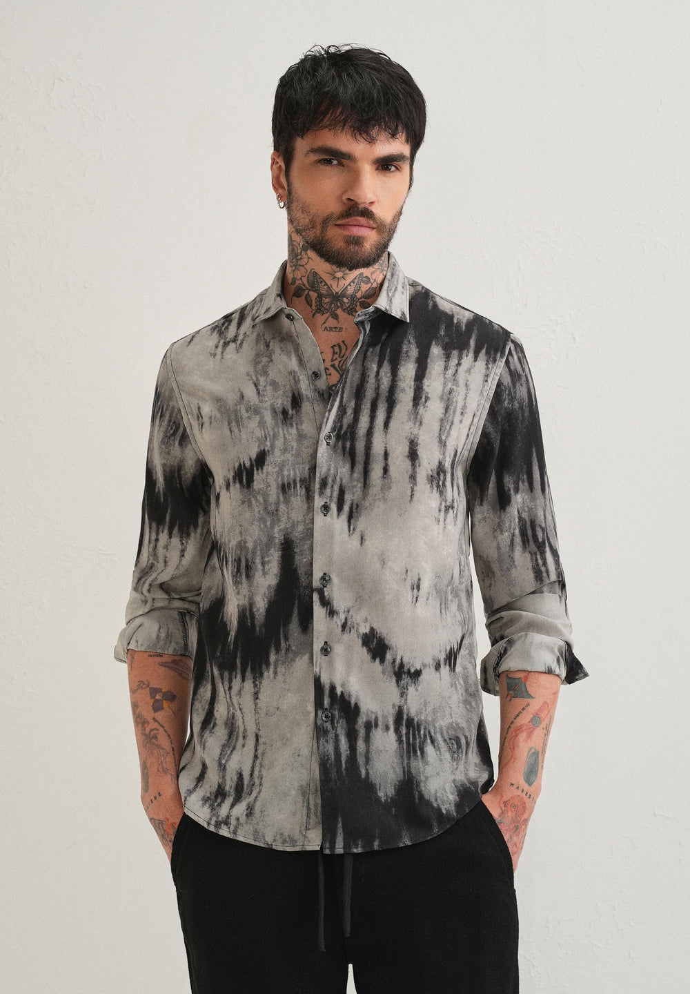 Gradient Grey Abstract Printed Shirt