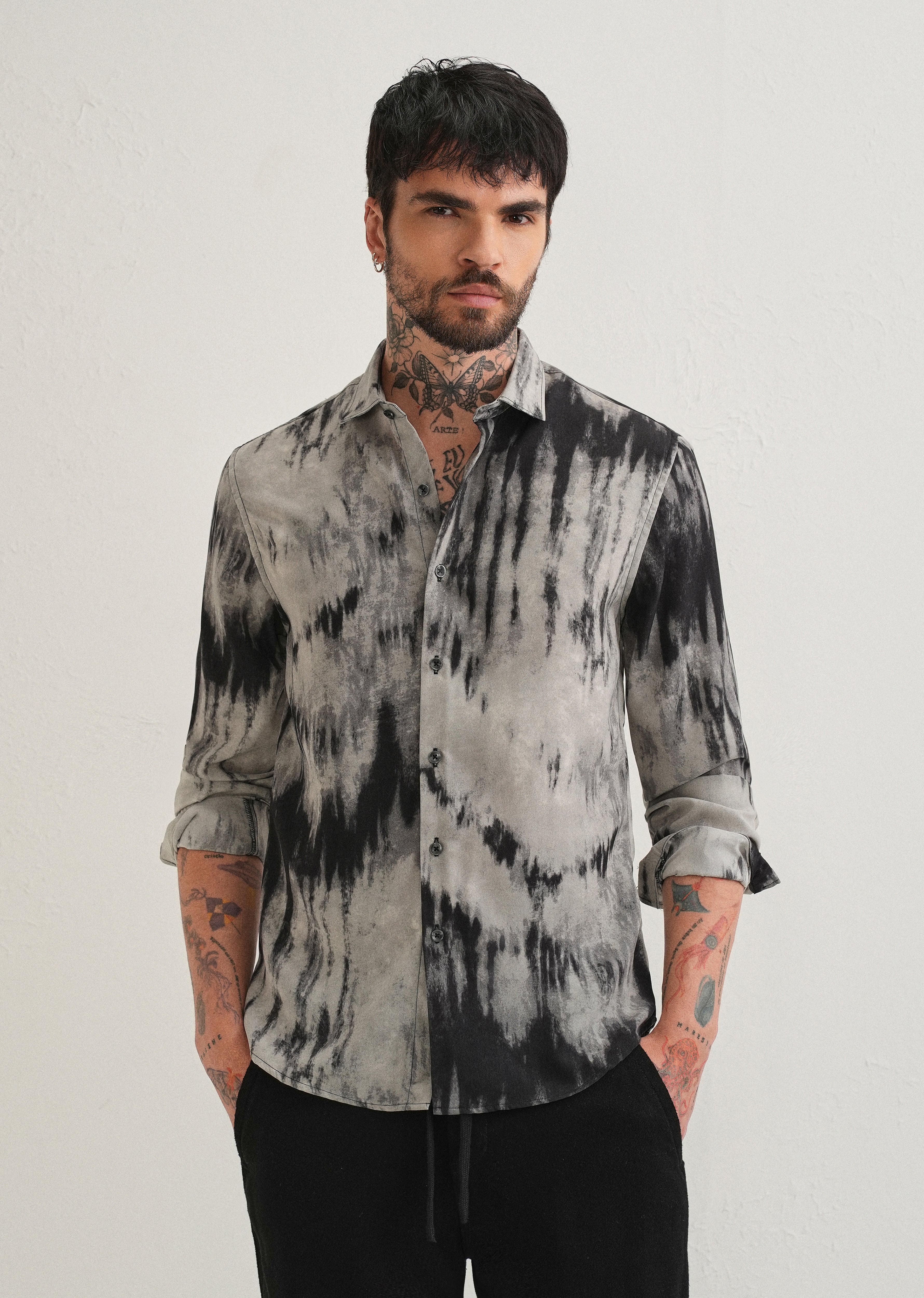 Gradient Grey Abstract Printed Shirt
