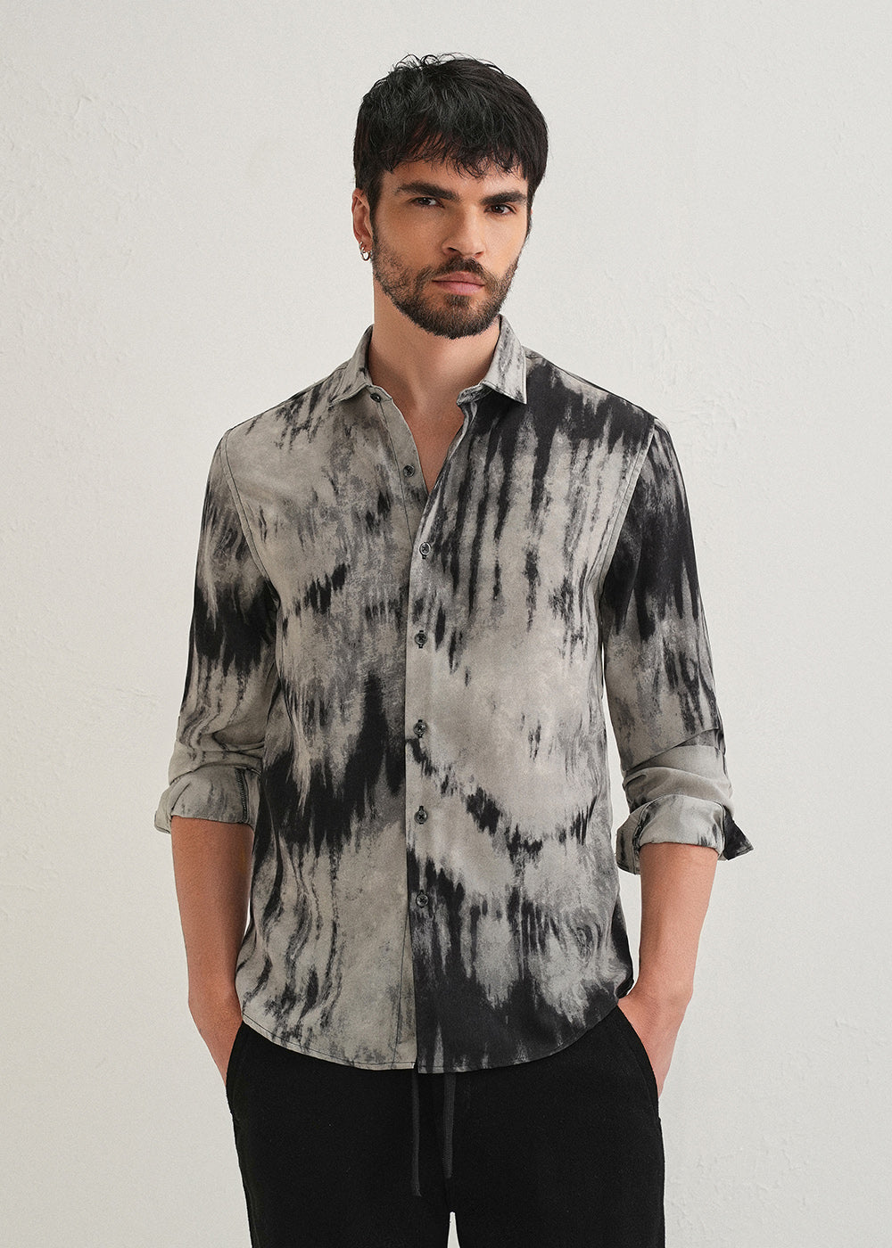 Gradient Grey Abstract Printed Shirt