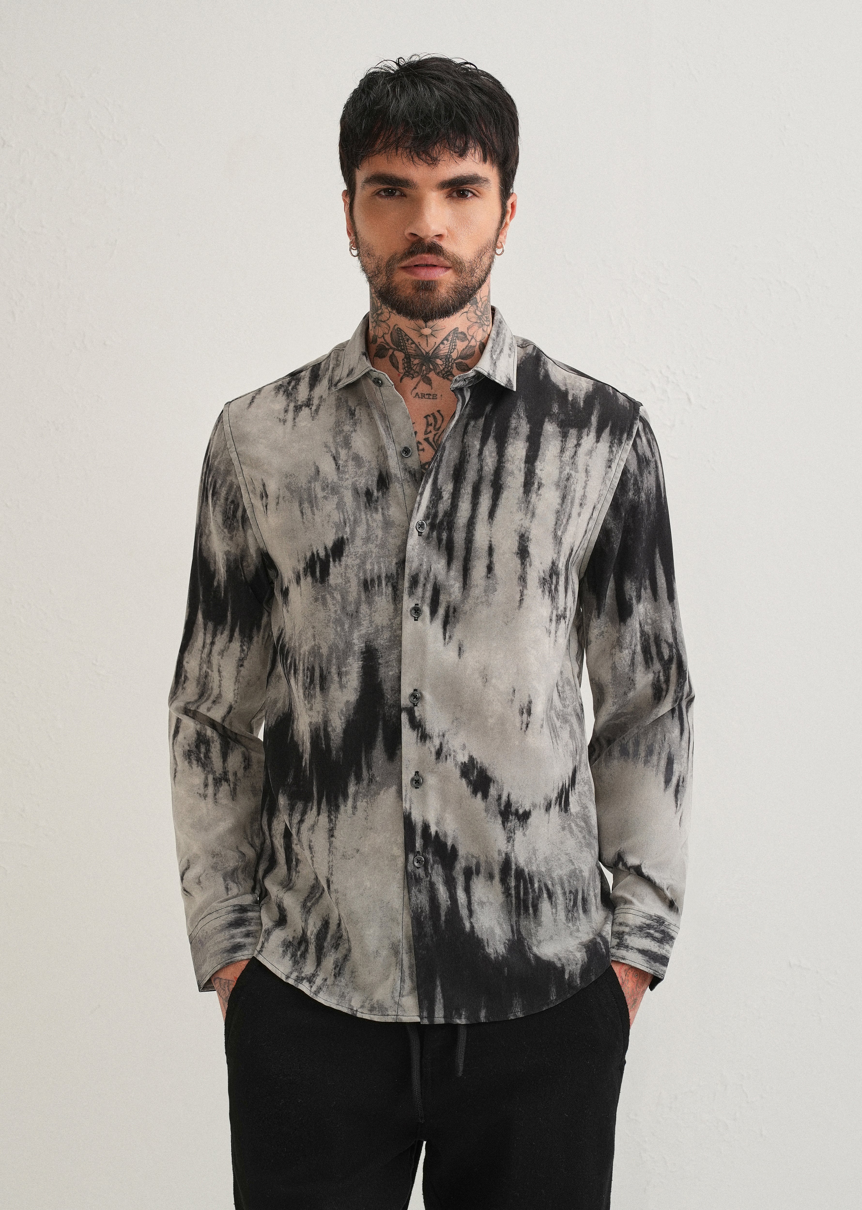 Gradient Grey Abstract Printed Shirt