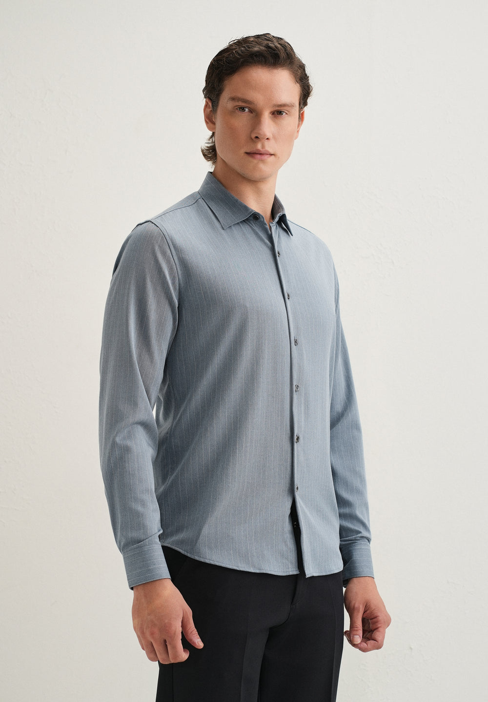 Graphite Blue Pin Striped Wrinkle Free Shirt