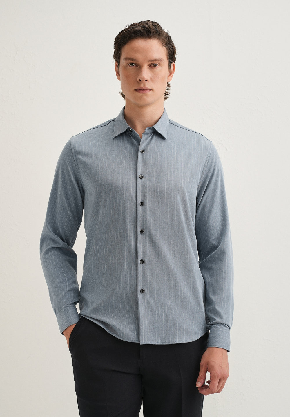 Graphite Blue Pin Striped Wrinkle Free Shirt