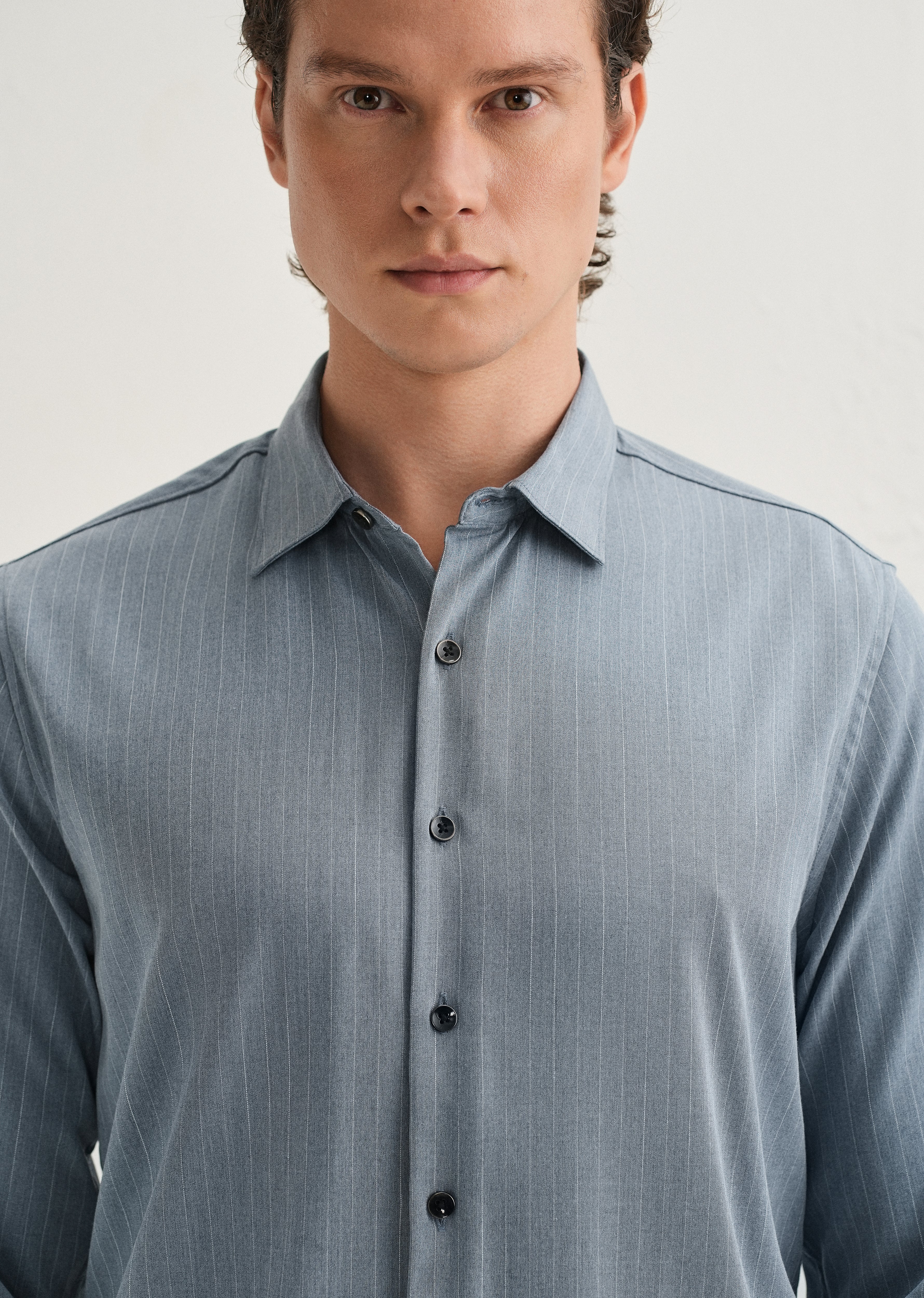 Graphite Blue Pin Striped Wrinkle Free Shirt