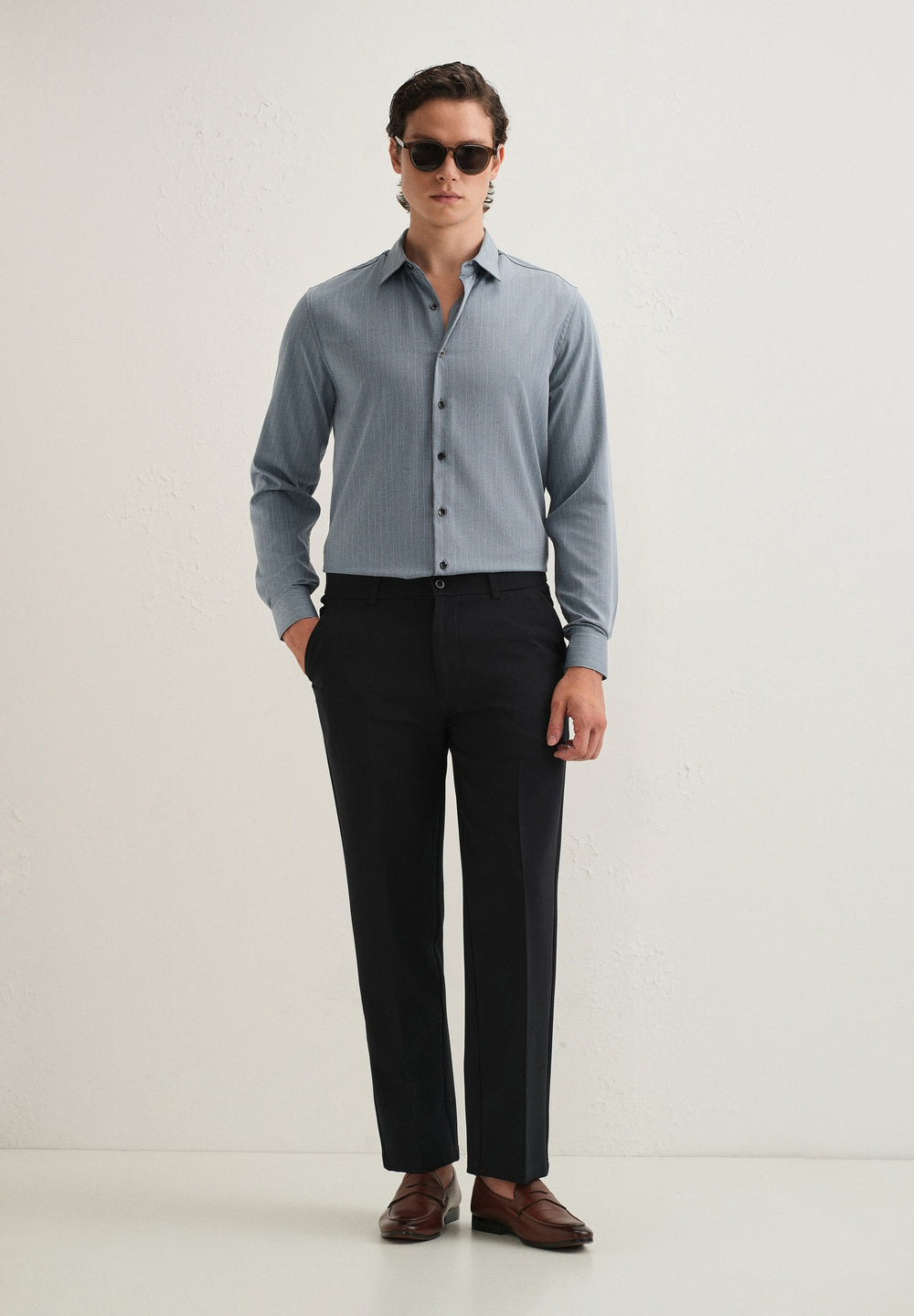 Graphite Blue Pin Striped Wrinkle Free Shirt