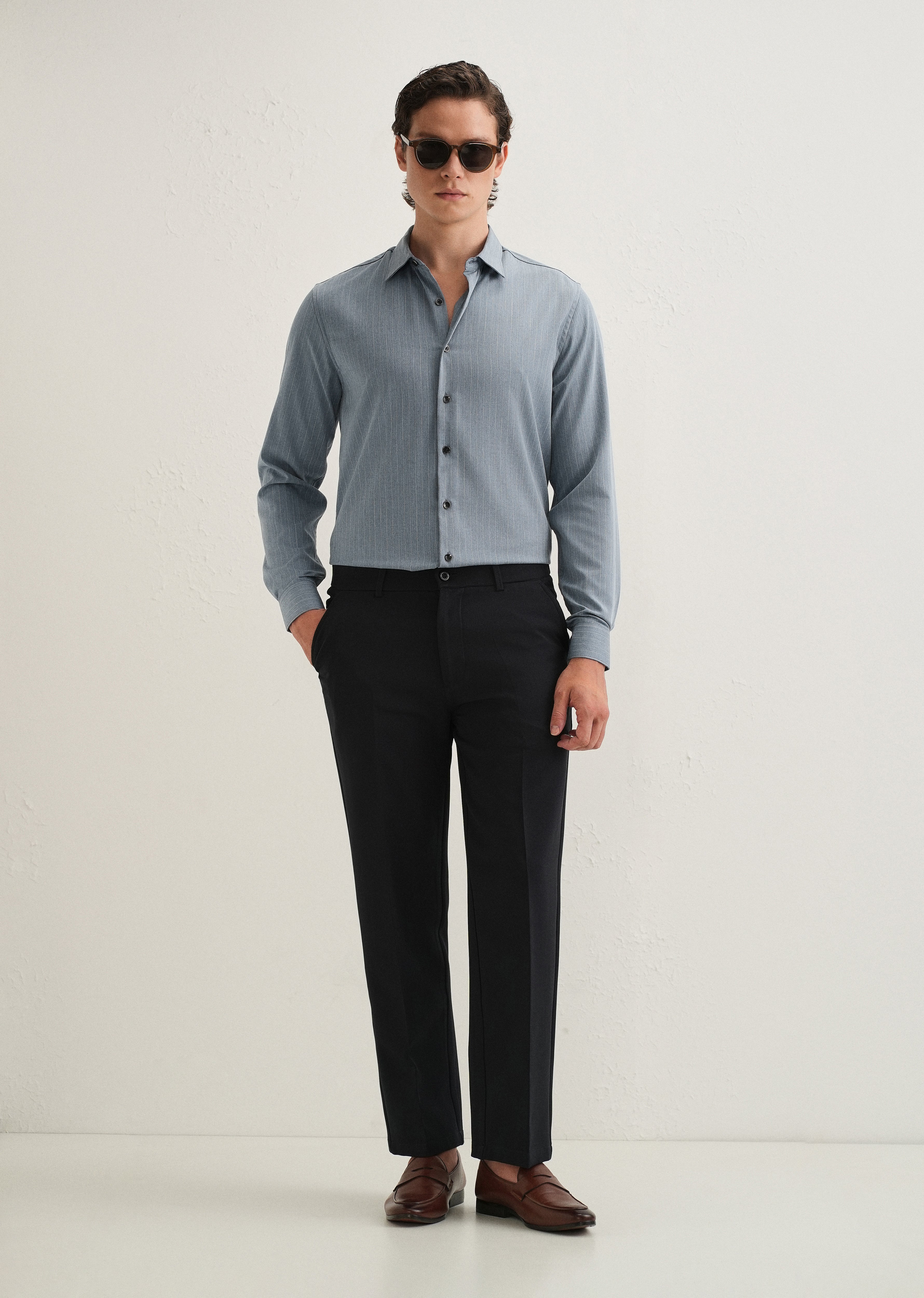 Graphite Blue Pin Striped Wrinkle Free Shirt