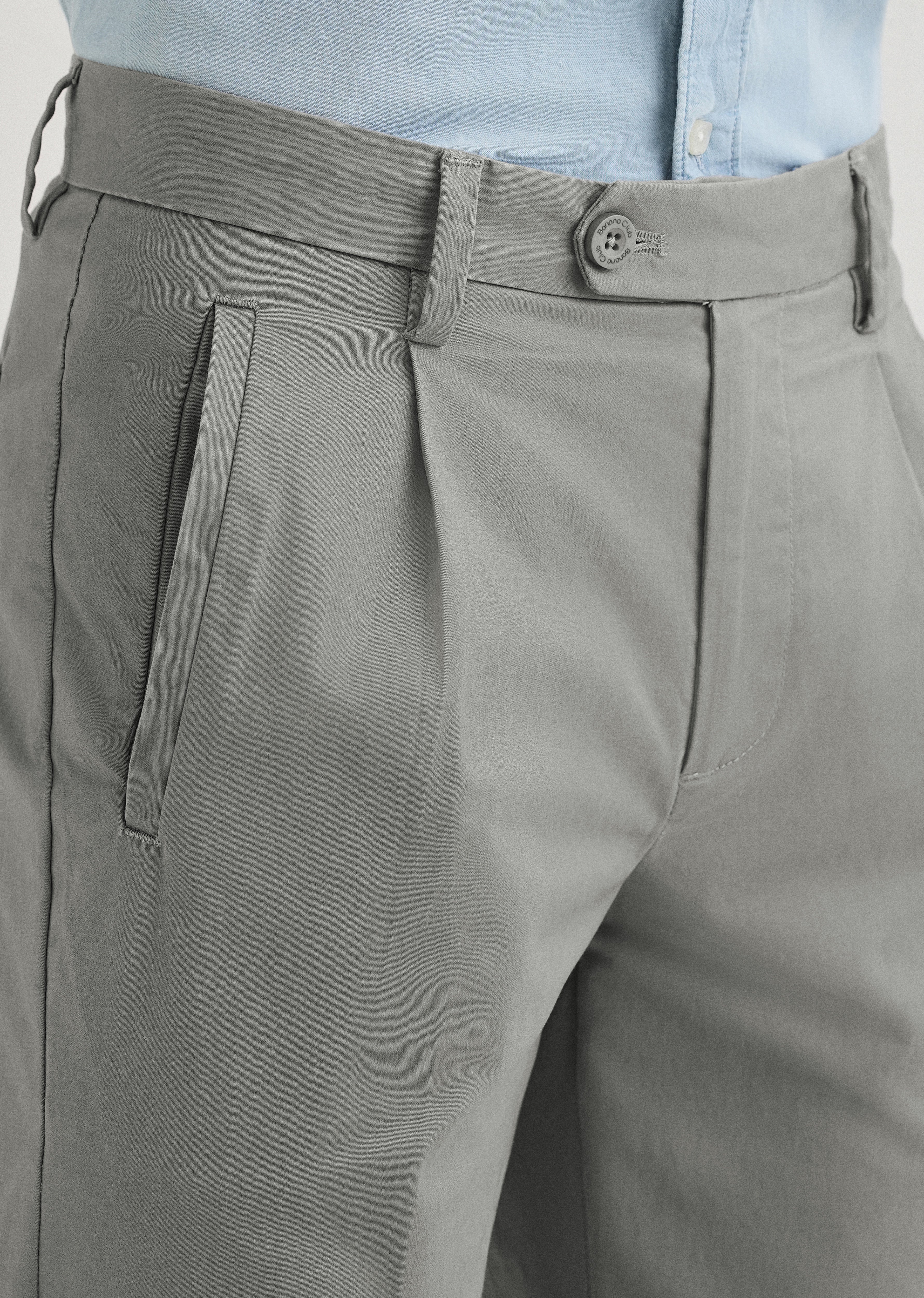 Graphite Grey Plain Pleated Chinos