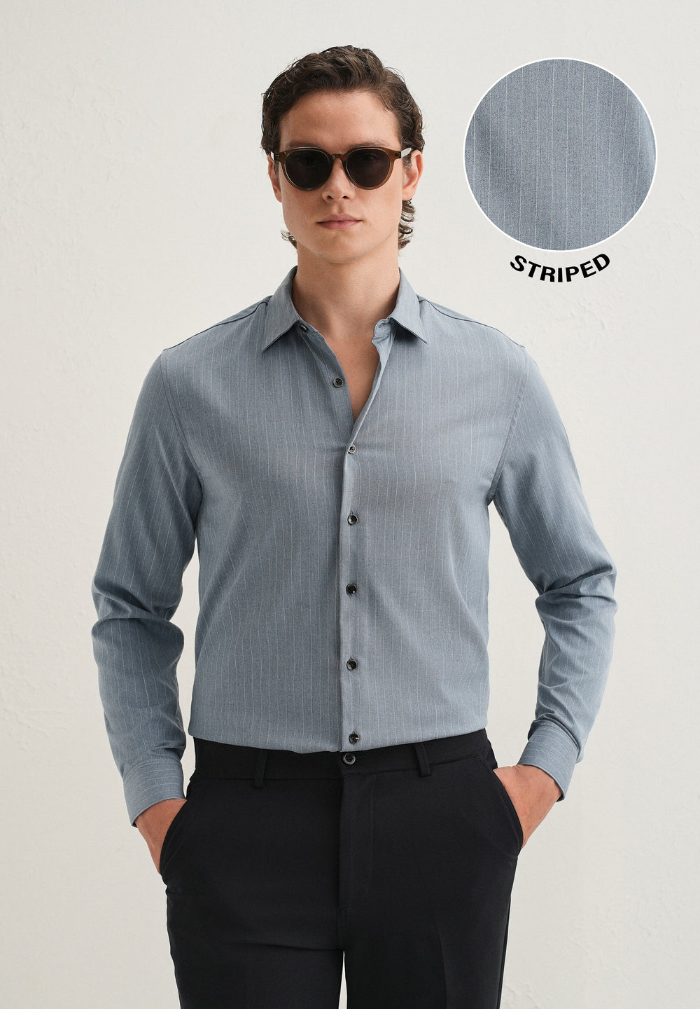 Graphite Blue Pin Striped Wrinkle Free Shirt