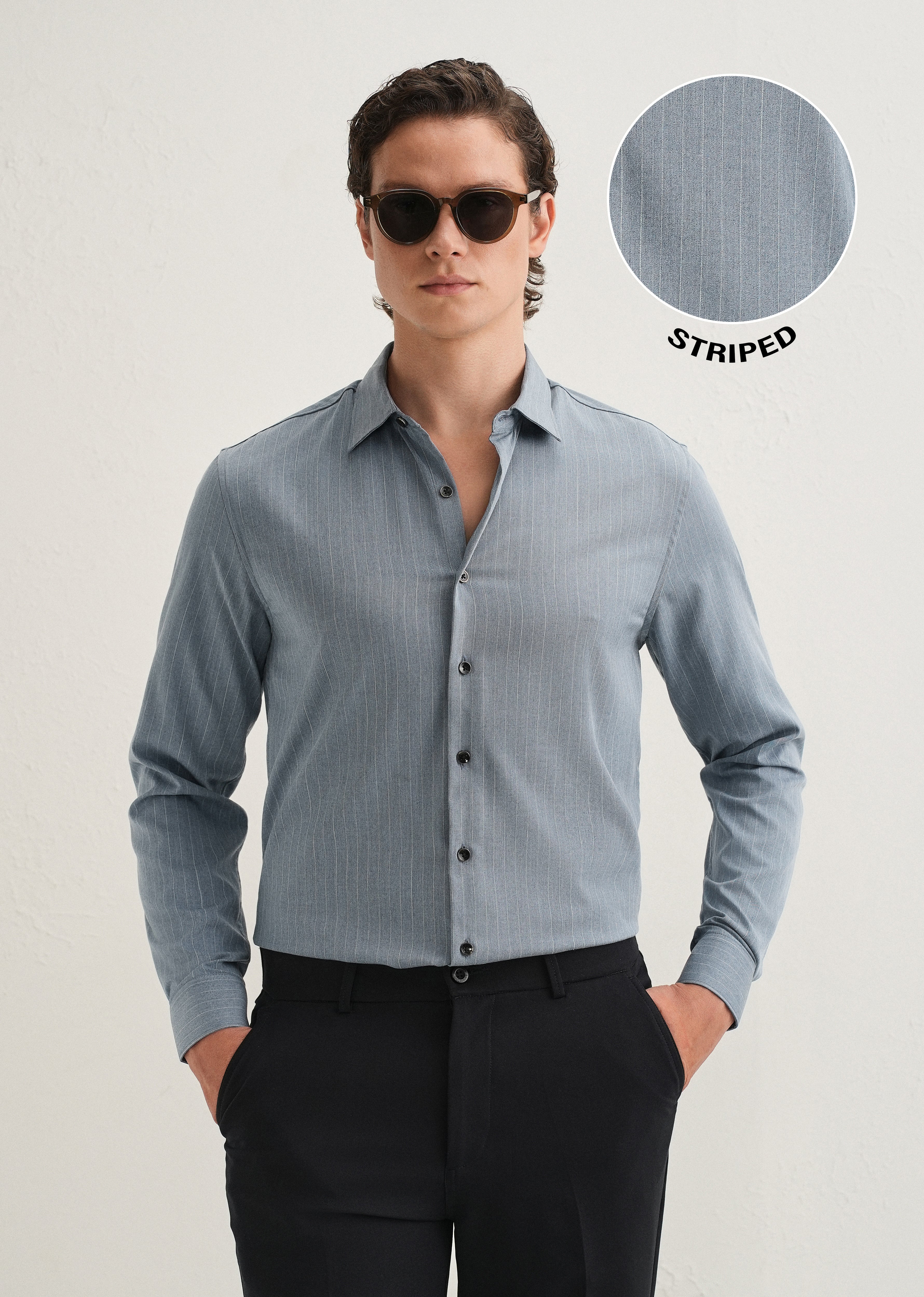 Graphite Blue Pin Striped Wrinkle Free Shirt