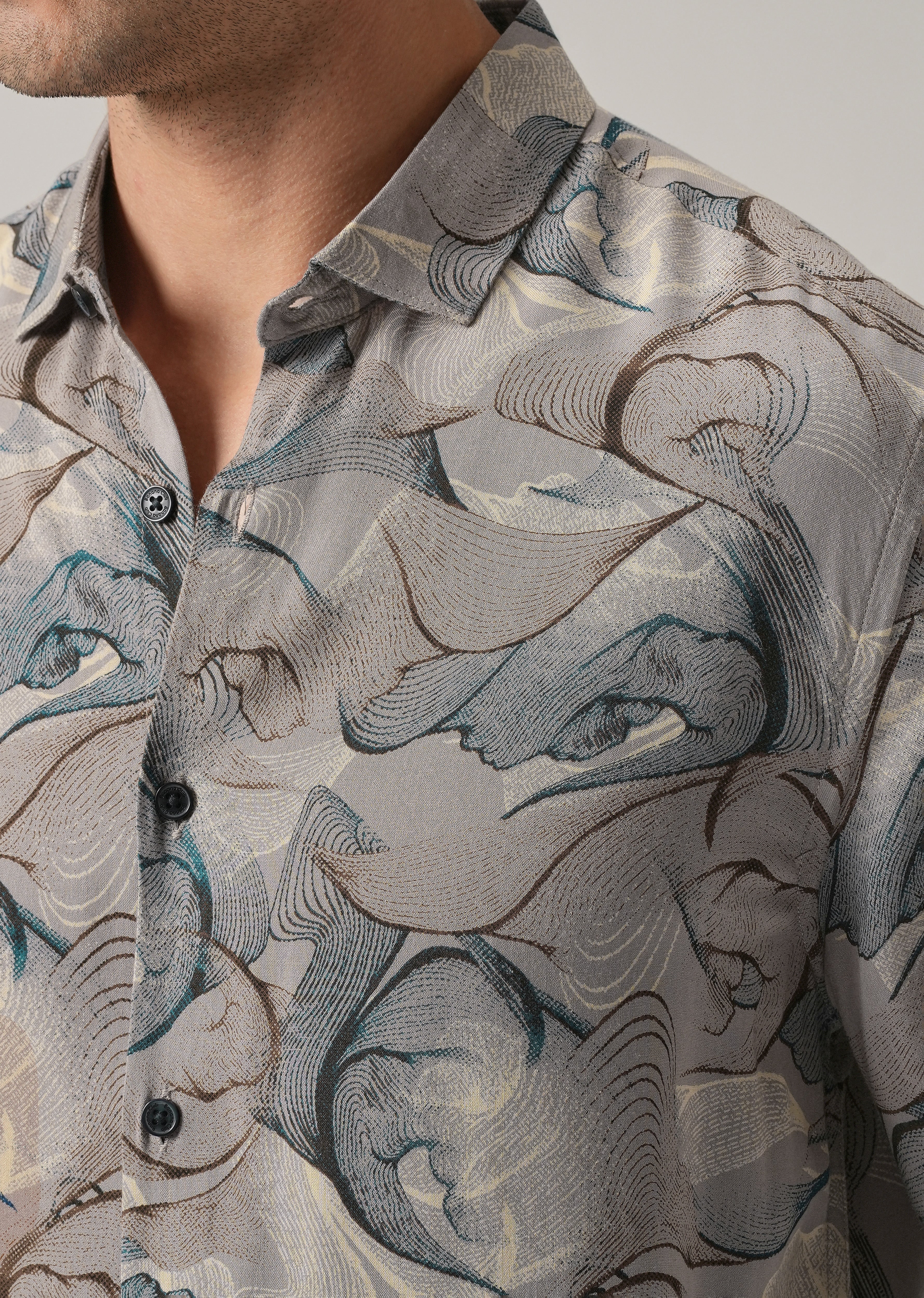 Gray Blue Lines Print Feather Shirt