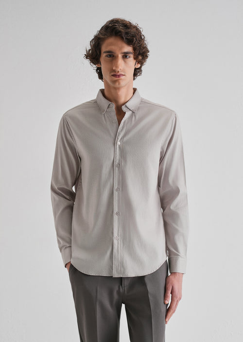 Gray Plain Blended Cotton Regular Fit Shirt